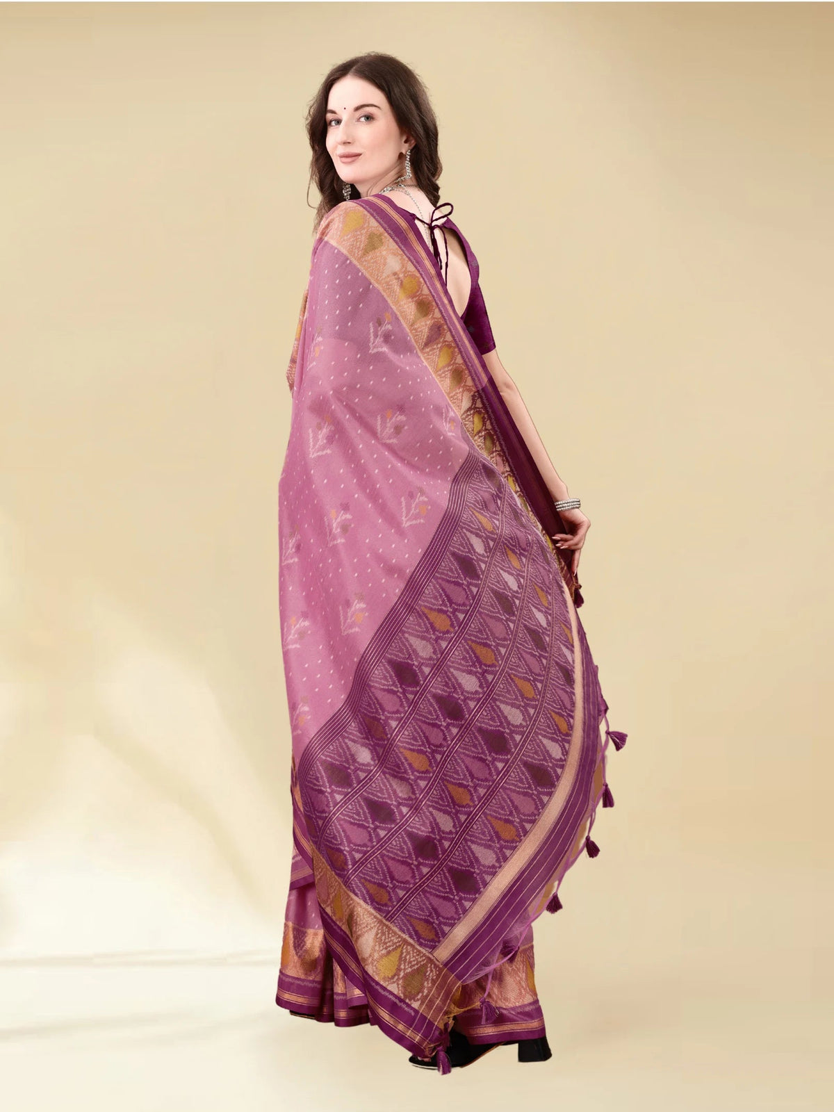 DUSTY PINK HANDWOVEN LEAF ART SILK SAREE