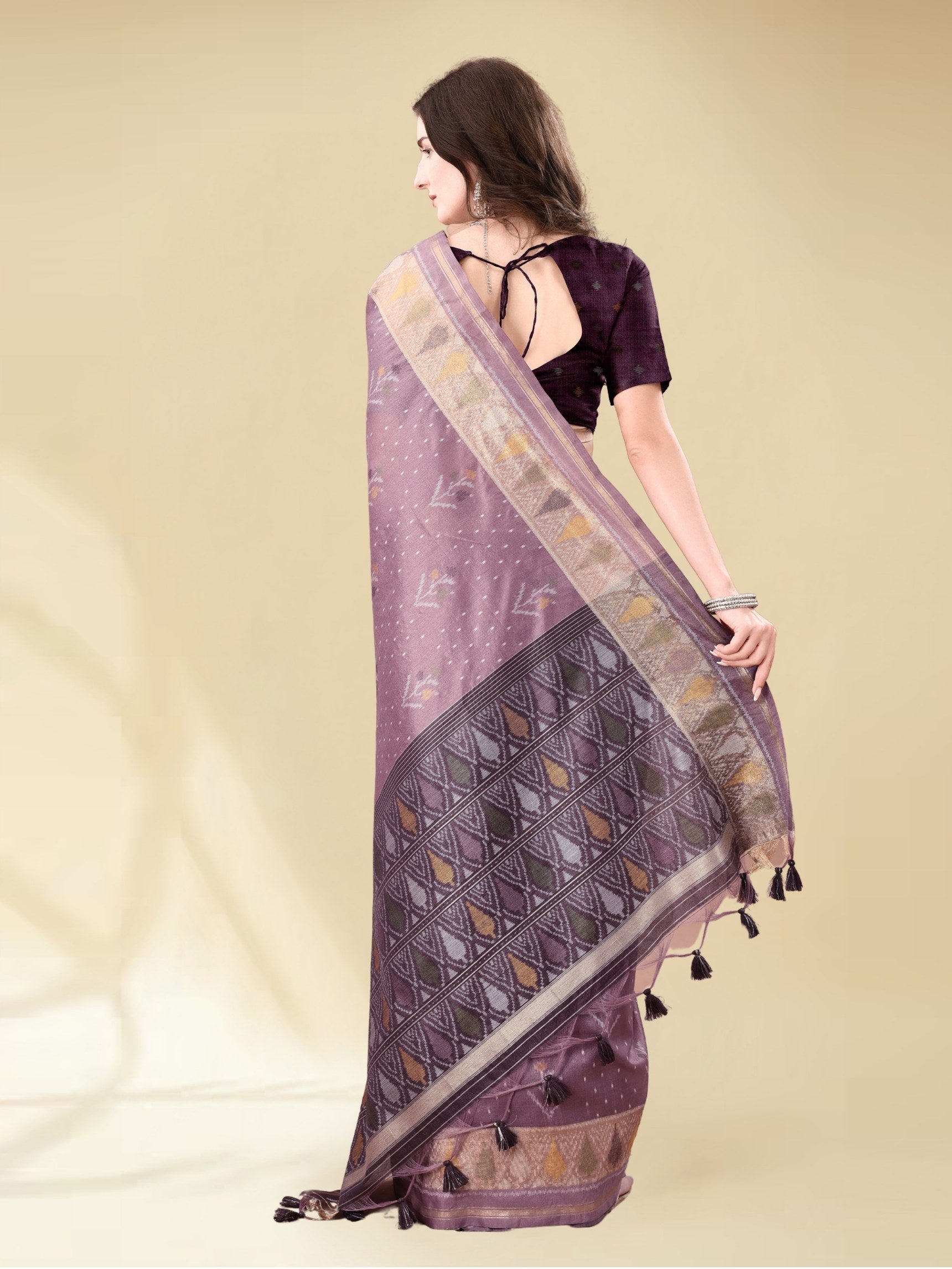 DUSTY PURPLE HANDWOVEN LEAF ART SILK SAREE