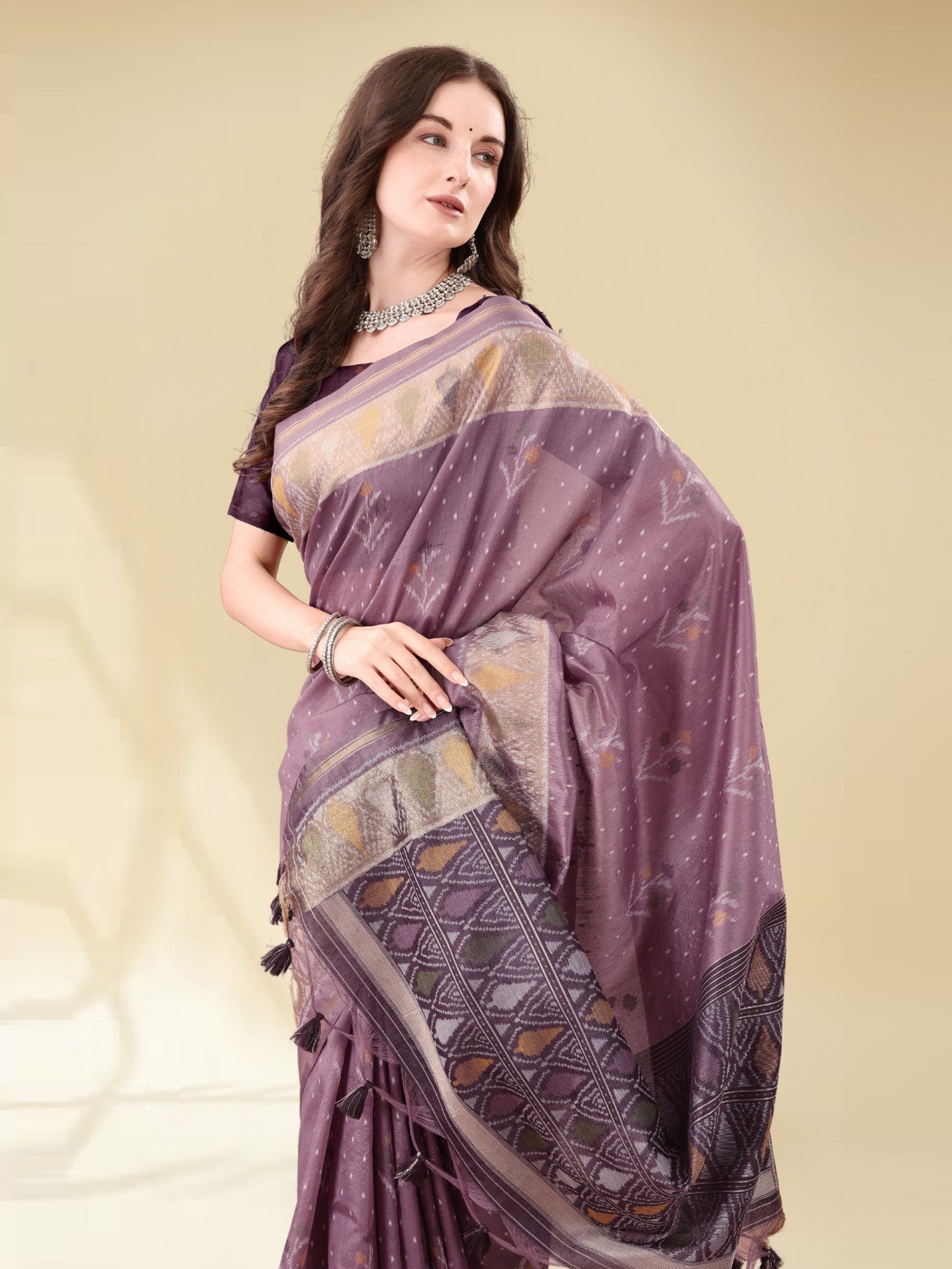 DUSTY PURPLE HANDWOVEN LEAF ART SILK SAREE