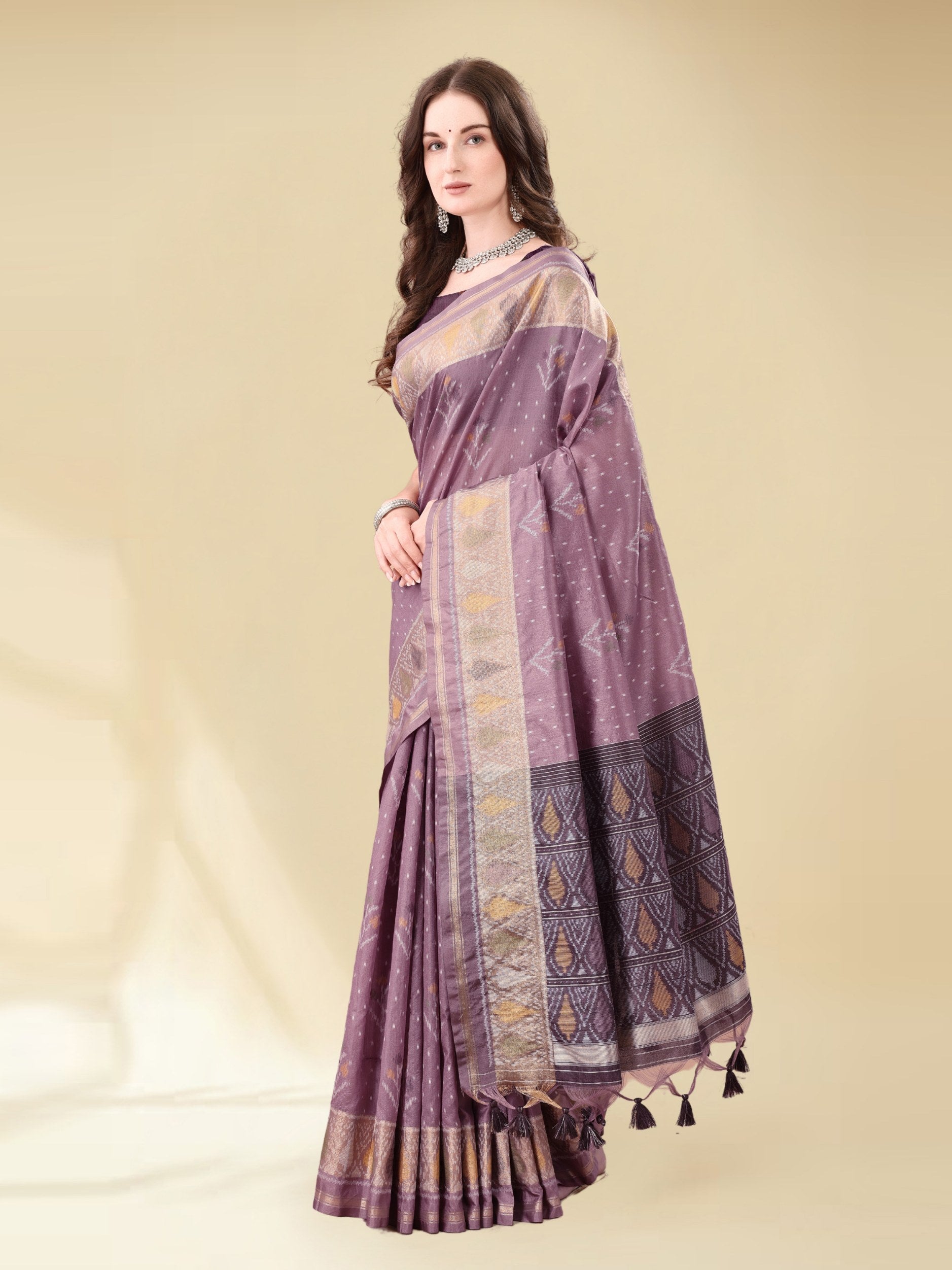 DUSTY PURPLE HANDWOVEN LEAF ART SILK SAREE