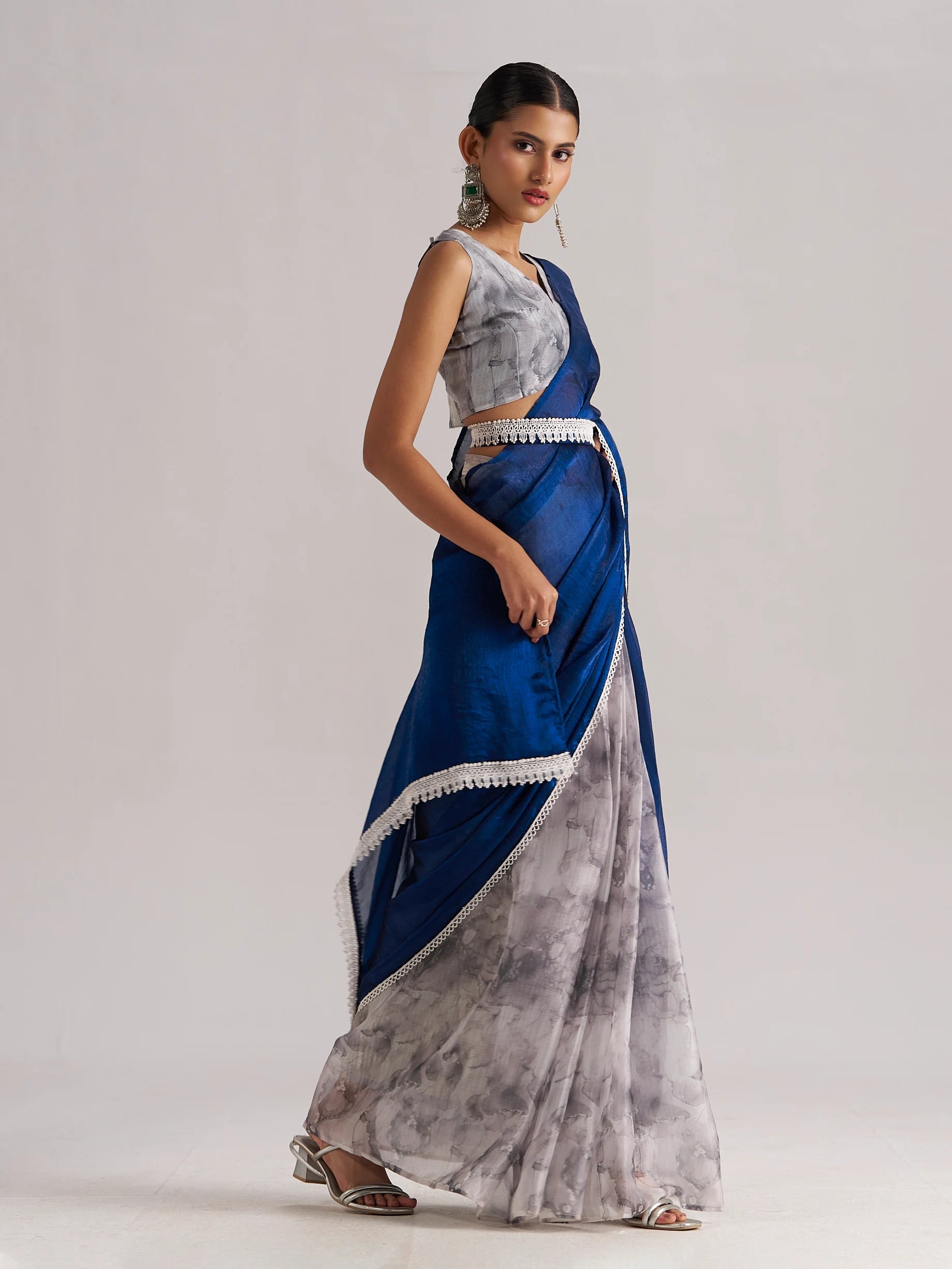ELECTIC BLUE SOFT ORGANZA READY-TO-WEAR SAREE