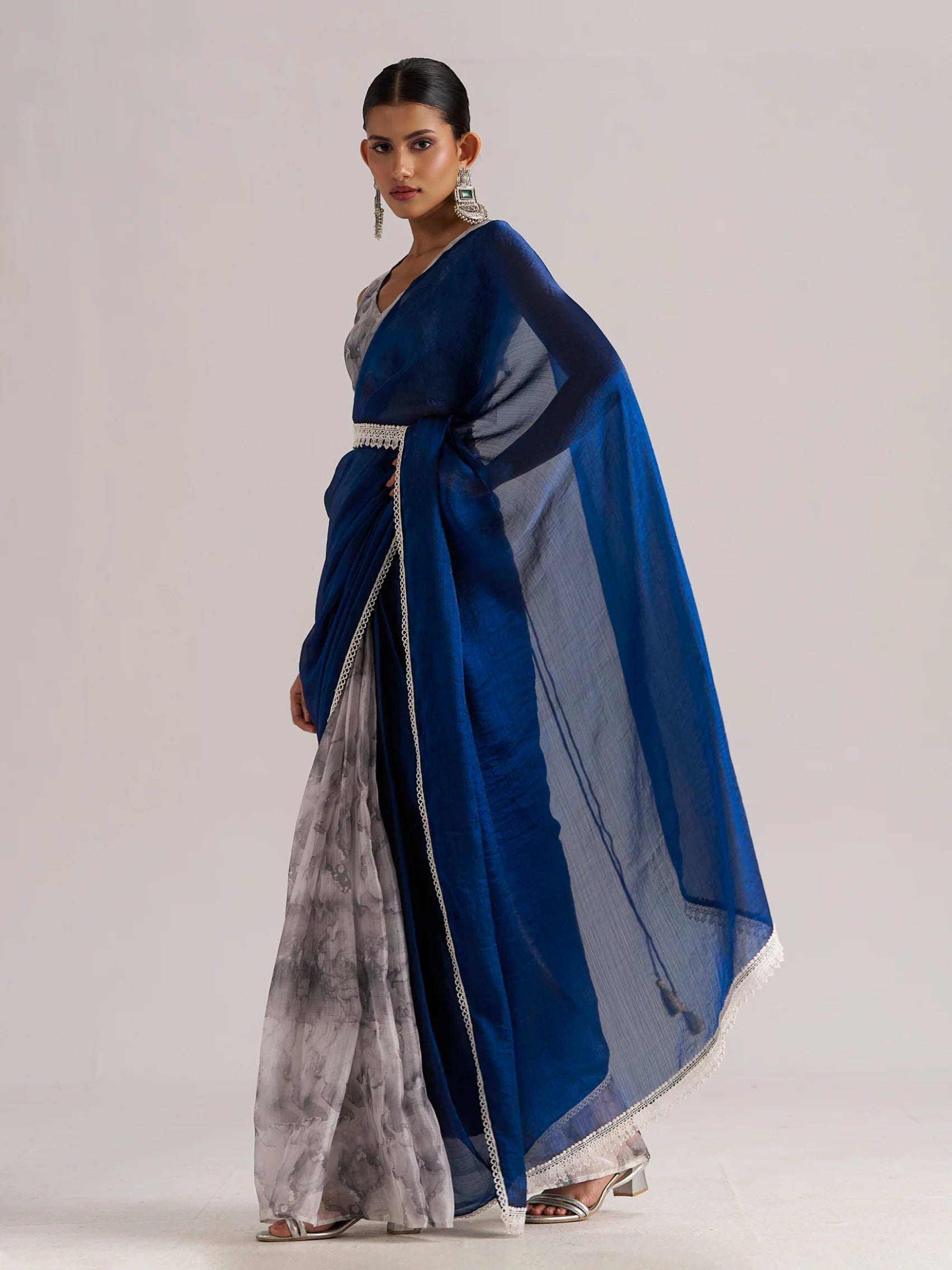 ELECTIC BLUE SOFT ORGANZA READY-TO-WEAR SAREE