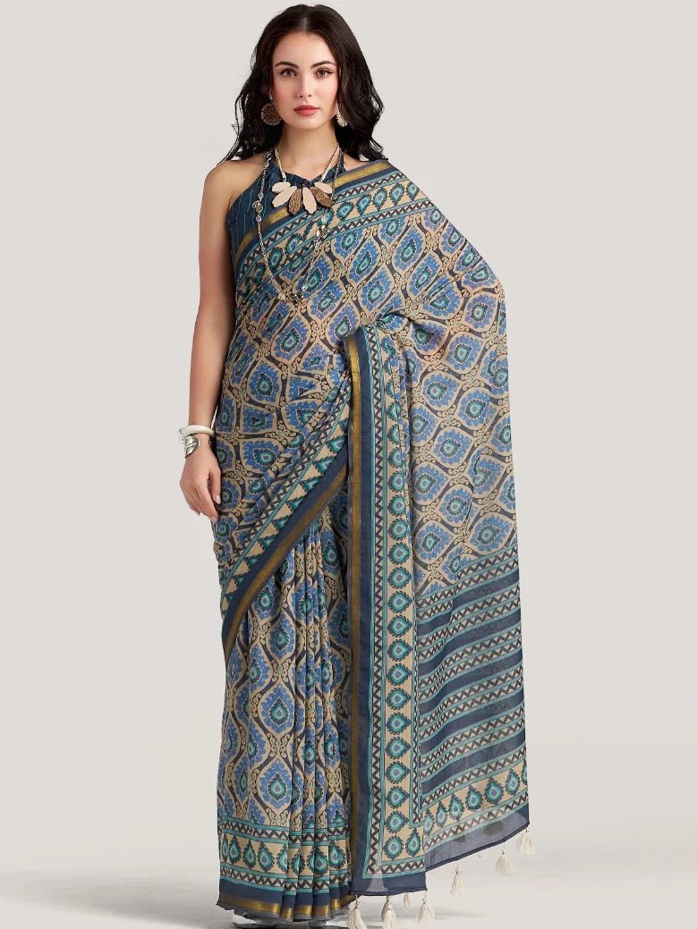 GLAUCOUS BLUE VISCOSE MUL LIVA DIGITAL PRINTED SAREE