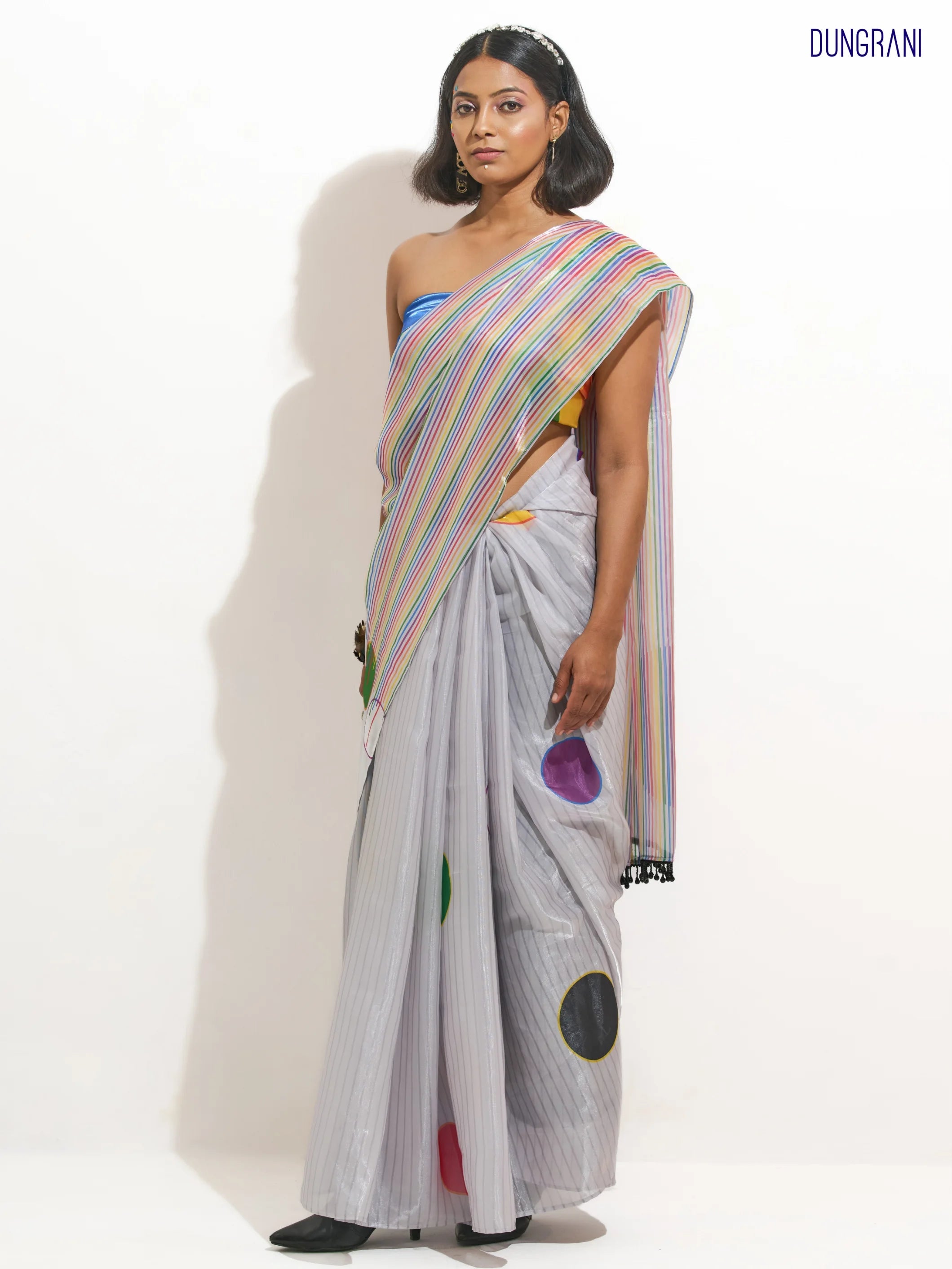GRAY SATIN ODE TO PRIDE DIGITAL PRINTED SAREE
