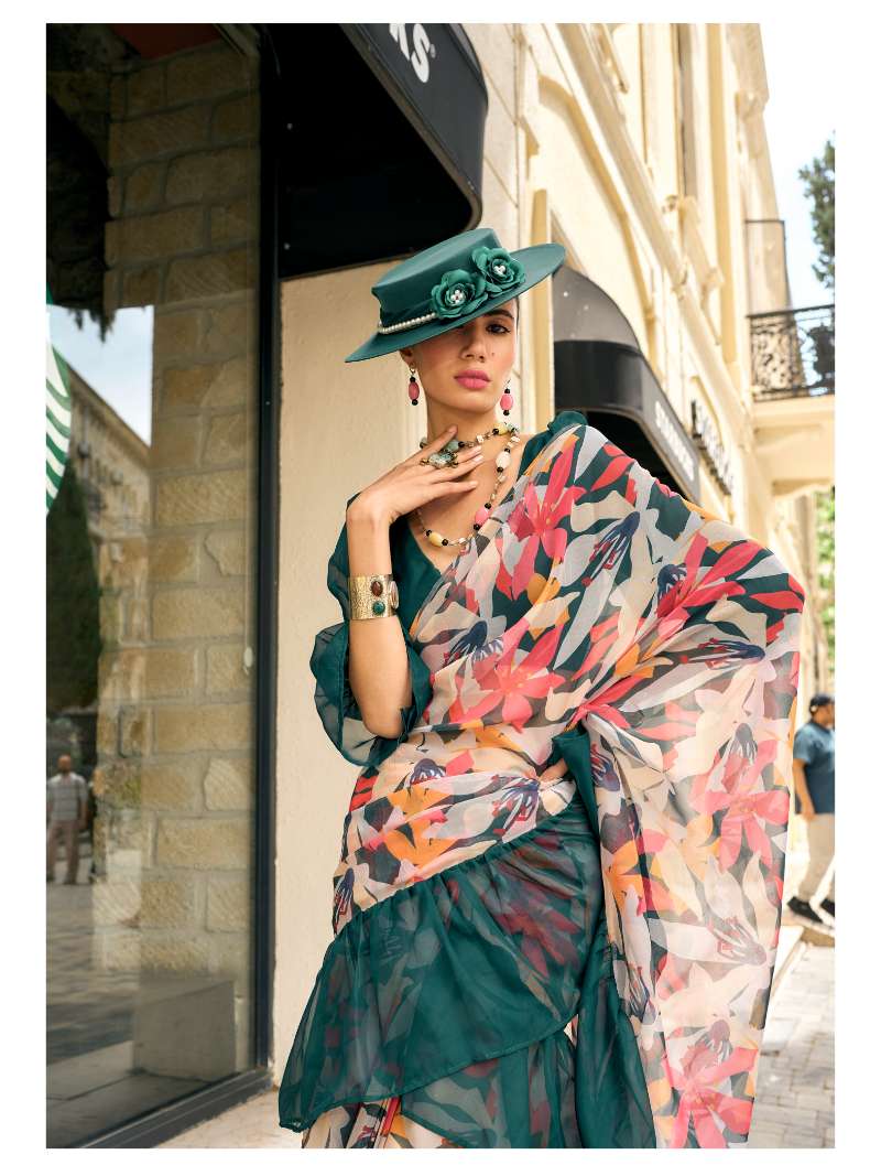 GREEN ART SILK BLEND PRE DRAPED READY TO WEAR SAREE