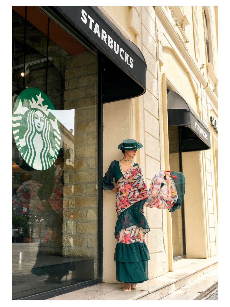 GREEN ART SILK BLEND PRE DRAPED READY TO WEAR SAREE