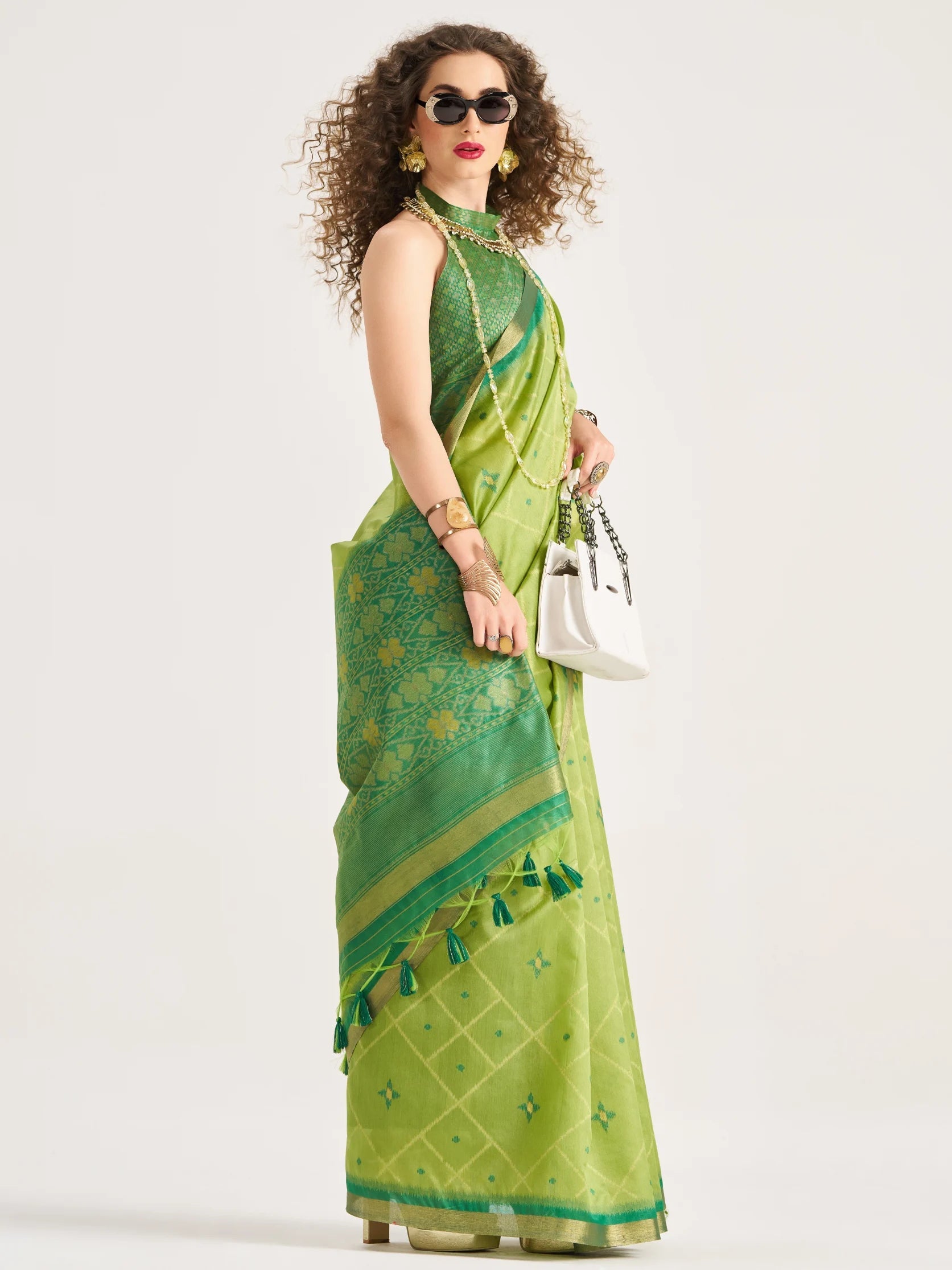GREEN HANDWOVEN BUTTERFLY ART SILK SAREE
