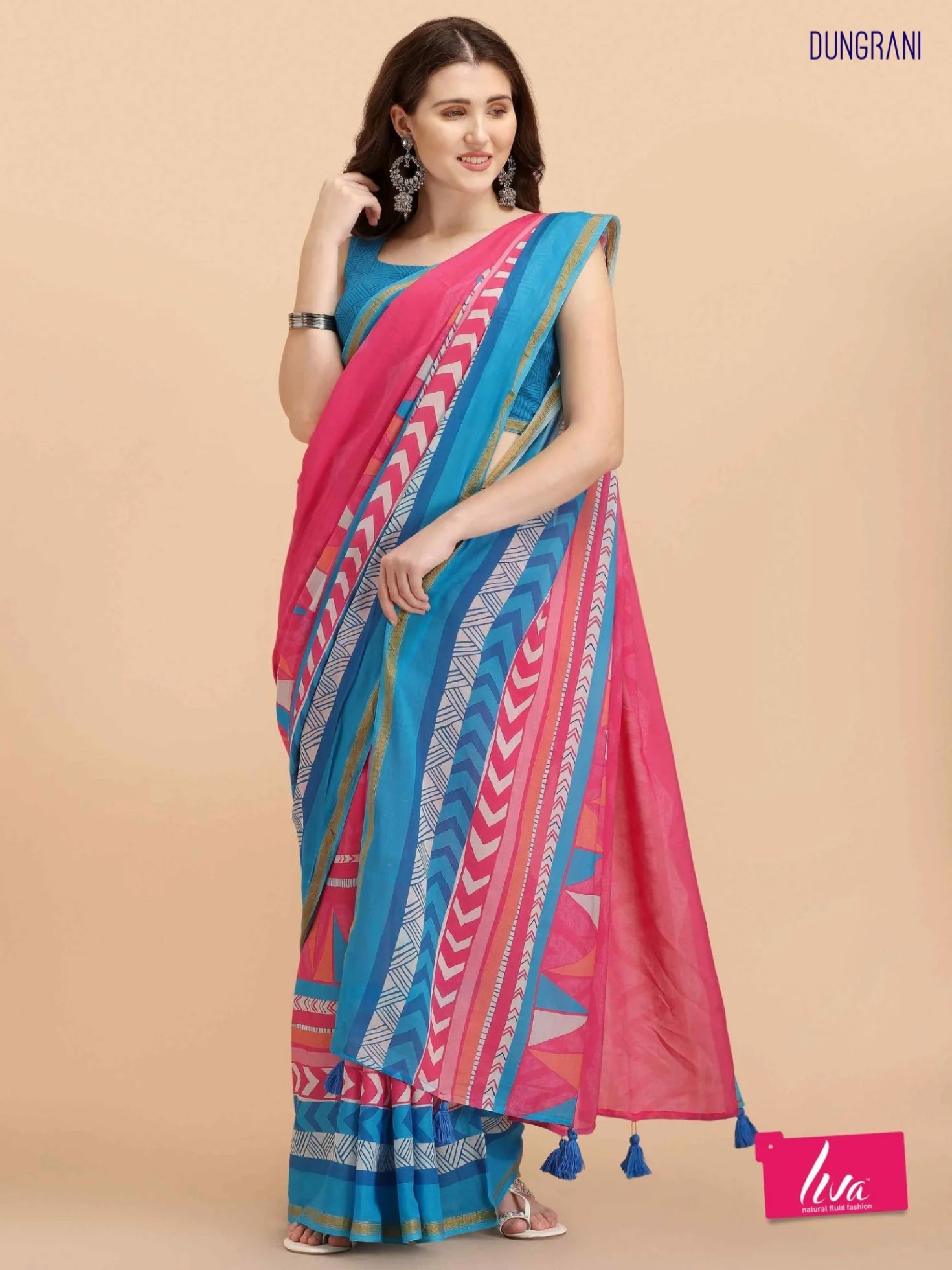 HOT PINK VISCOSE MUL LIVA DIGITAL PRINTED SAREE