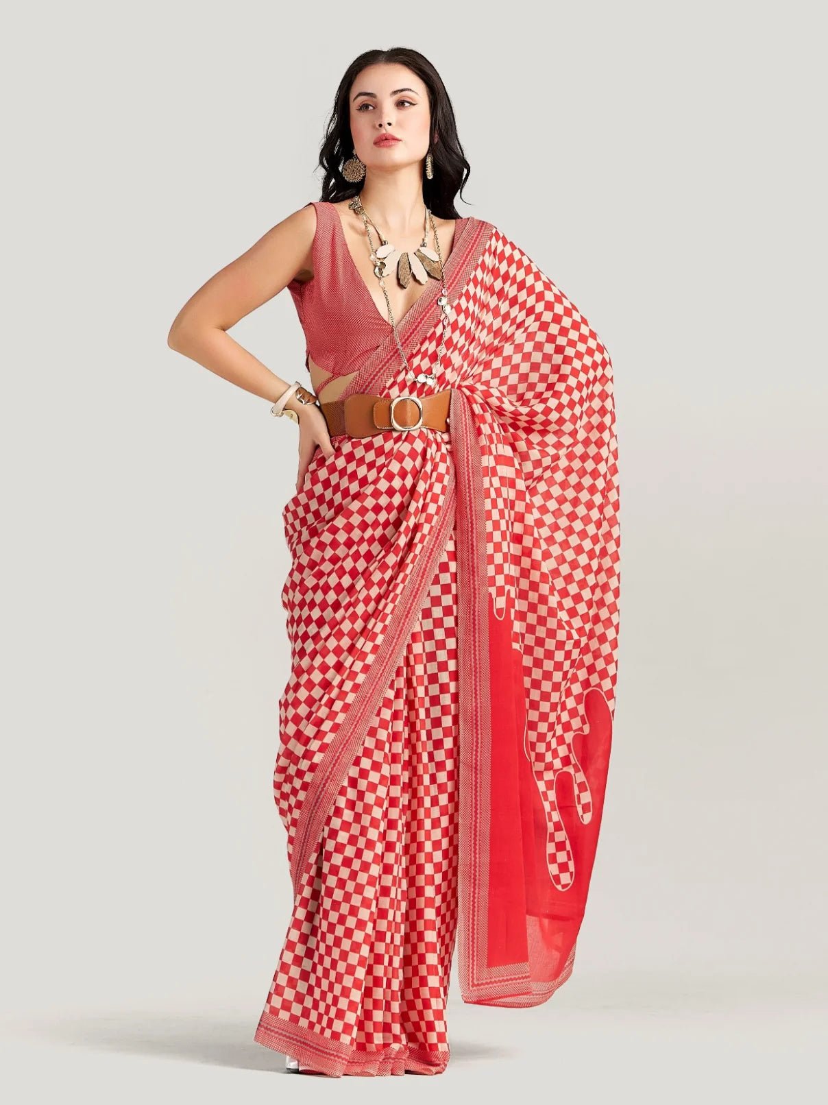 IMPERIAL RED MULMUL COTTON LIVA DIGITAL PRINTED SAREE