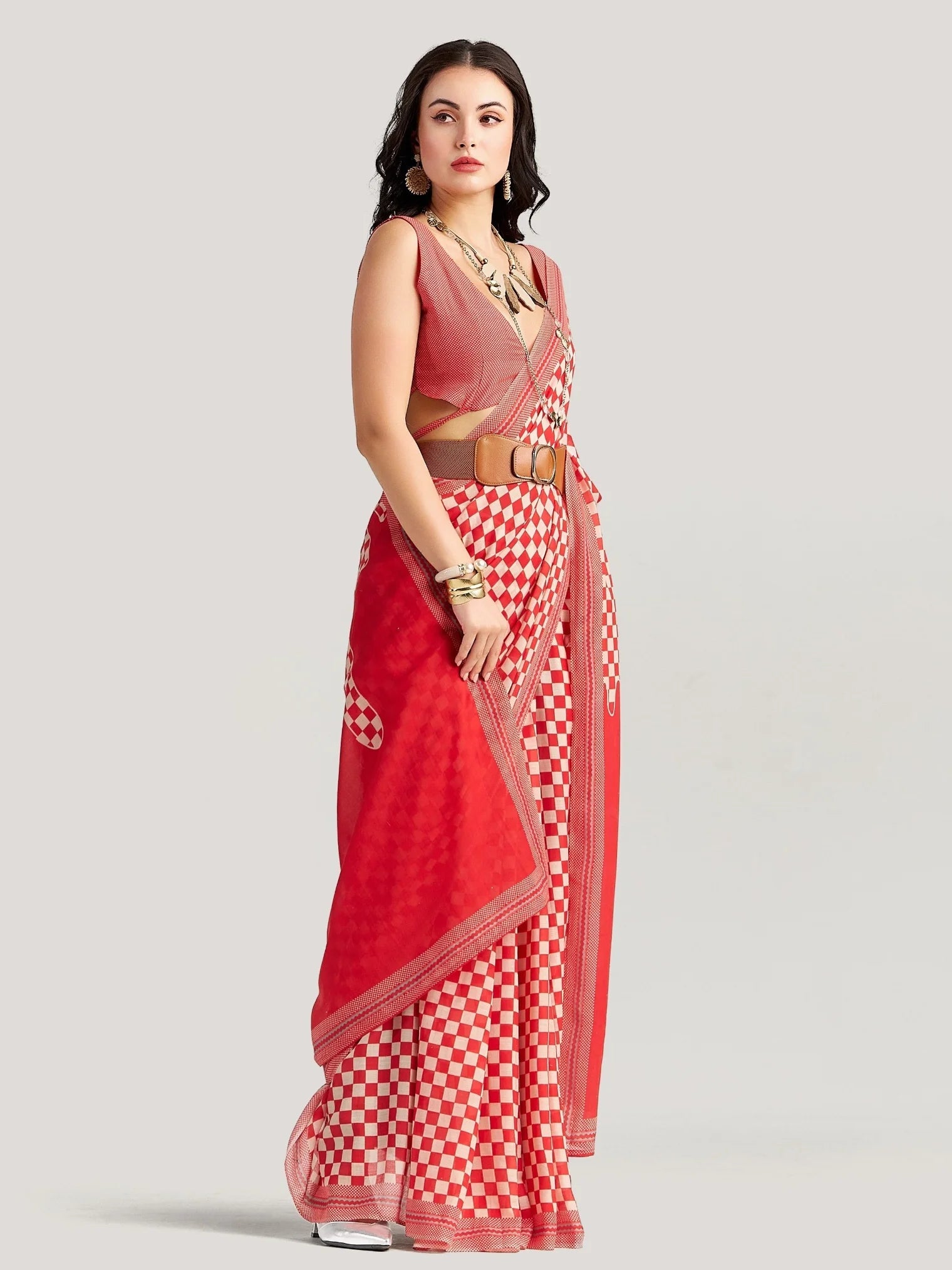 IMPERIAL RED MULMUL COTTON LIVA DIGITAL PRINTED SAREE