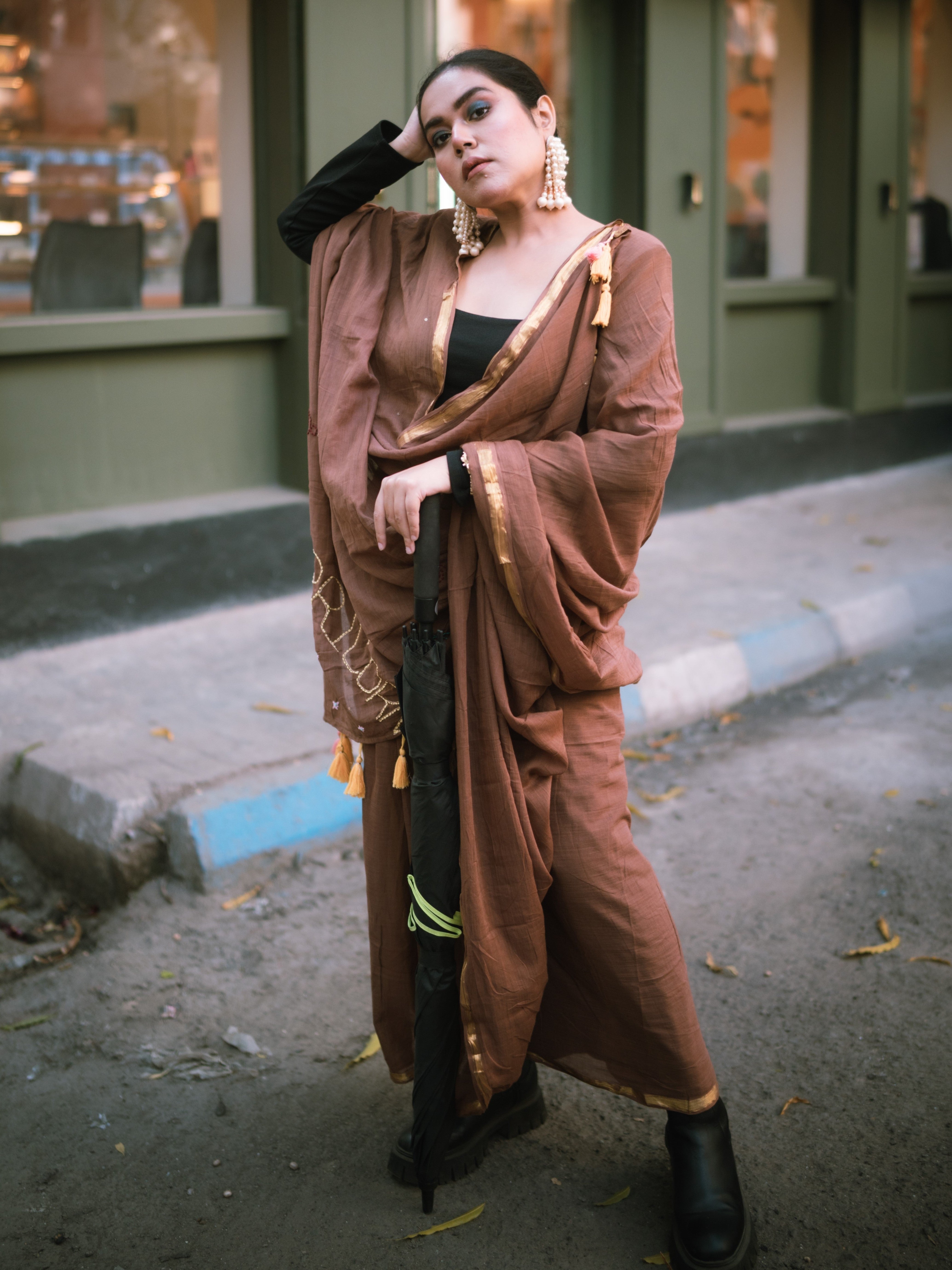 ISHITA DEBBATH IN VISCOSE MUL CAPRICORN VEDIC ZODIAC HAND EMBROIDERED SAREE