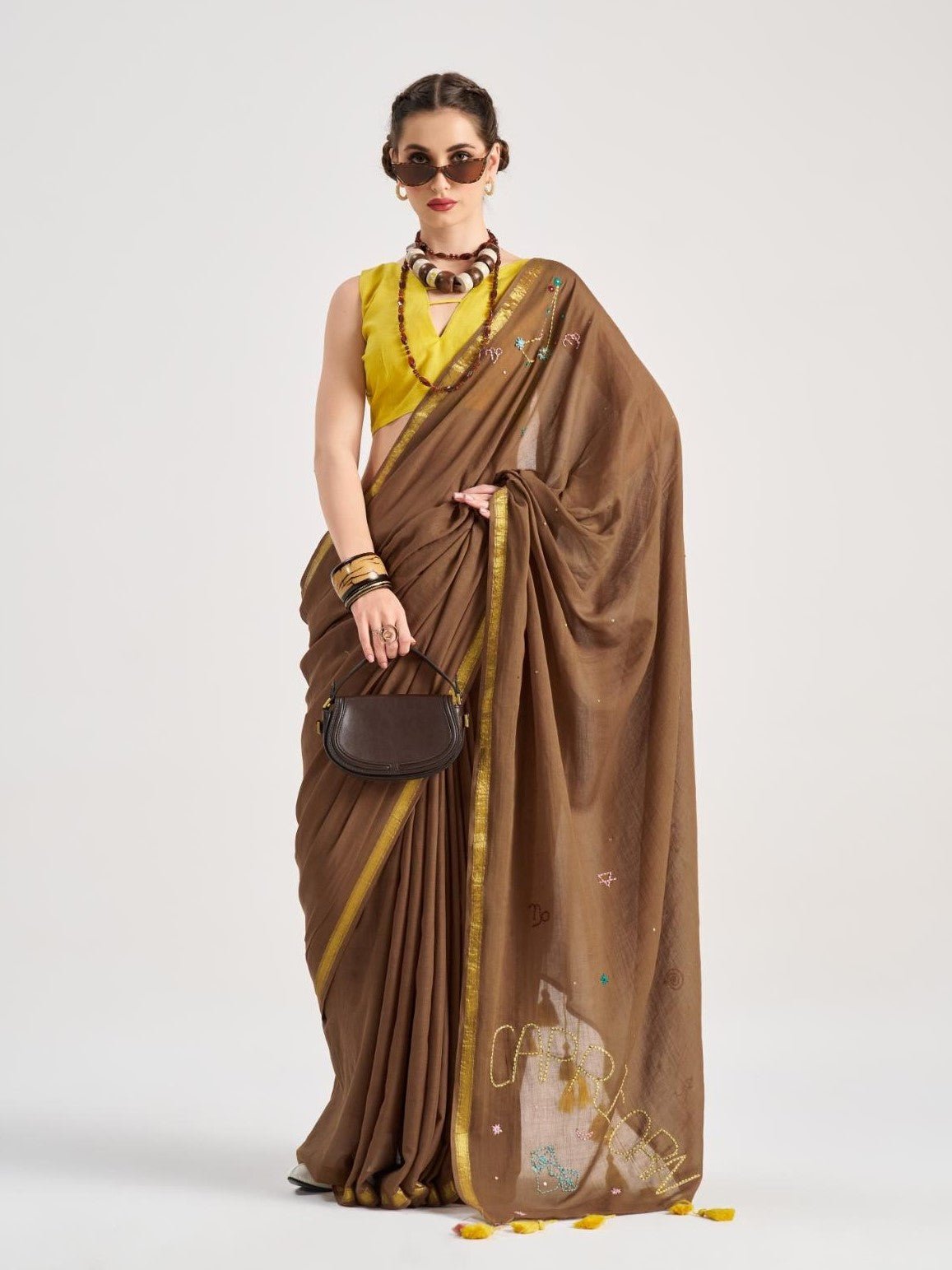 ISHITA DEBBATH IN VISCOSE MUL CAPRICORN VEDIC ZODIAC HAND EMBROIDERED SAREE