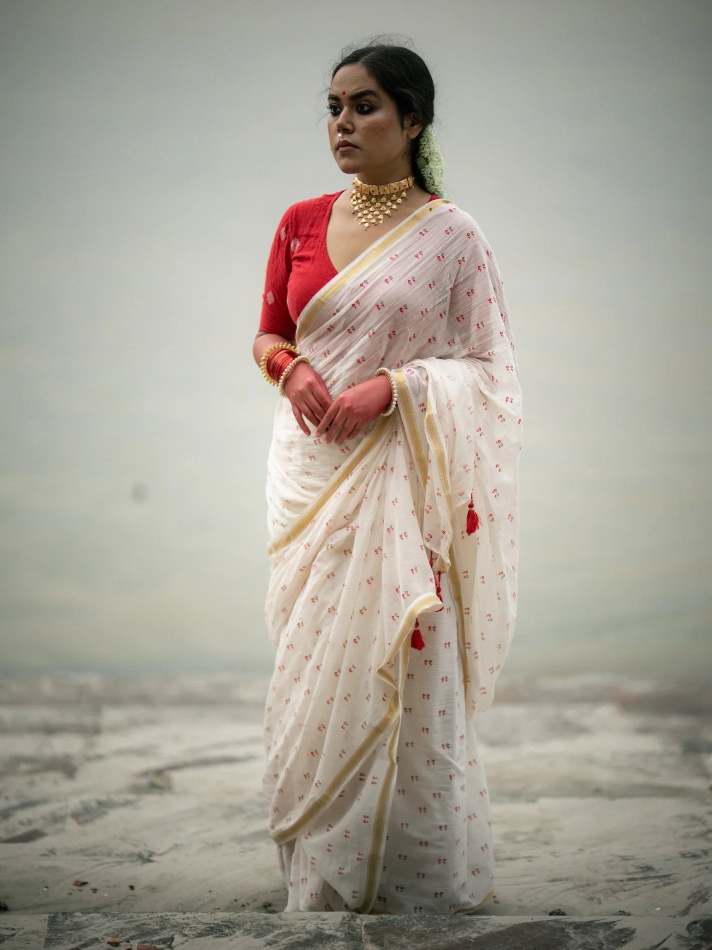 ISHITA DEBNATH IN VISCOSE MUL FOIL PRINTED RED SAREE