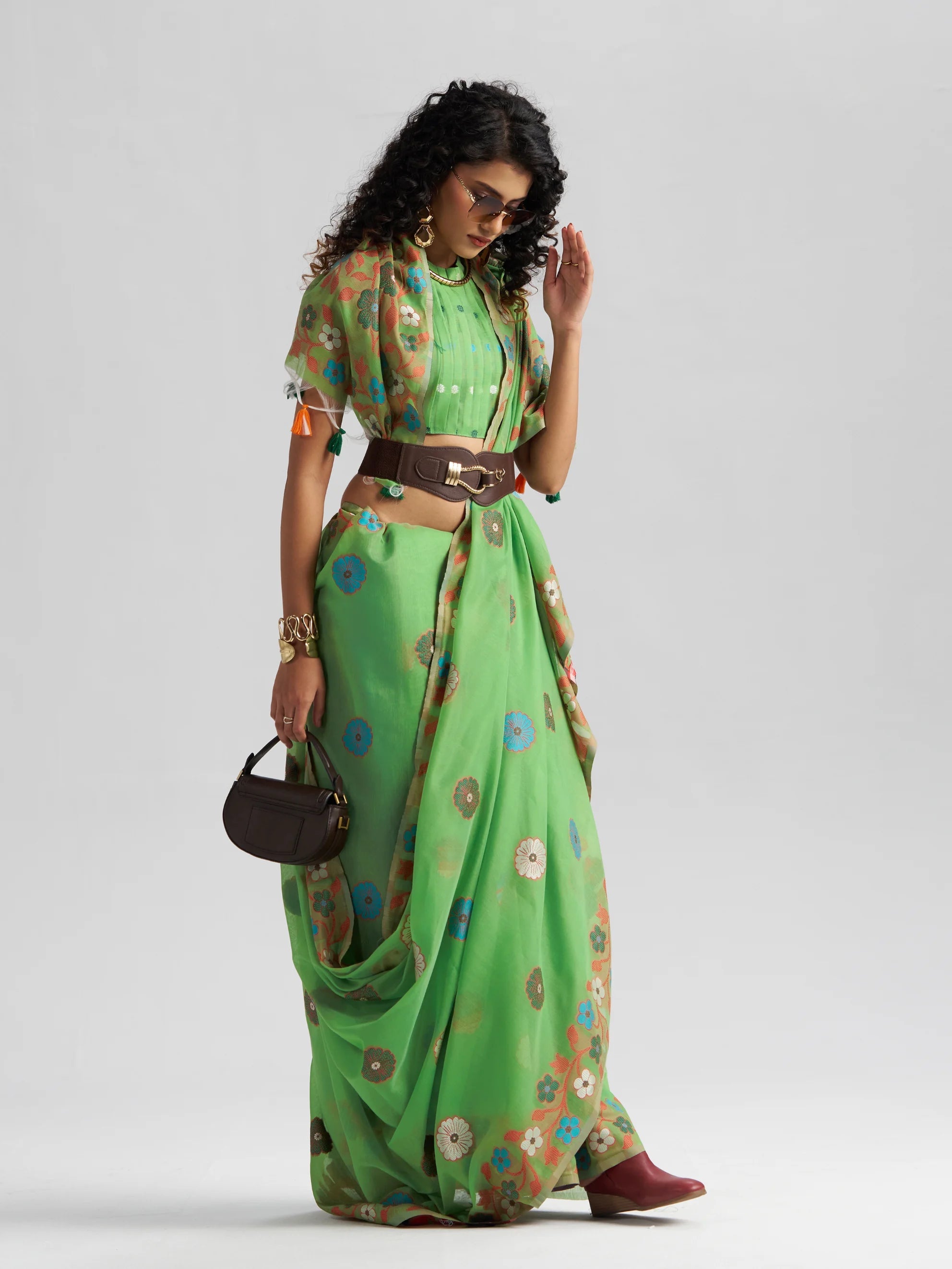 LAWN GREEN COTTON SILK GARDENIA SAREE