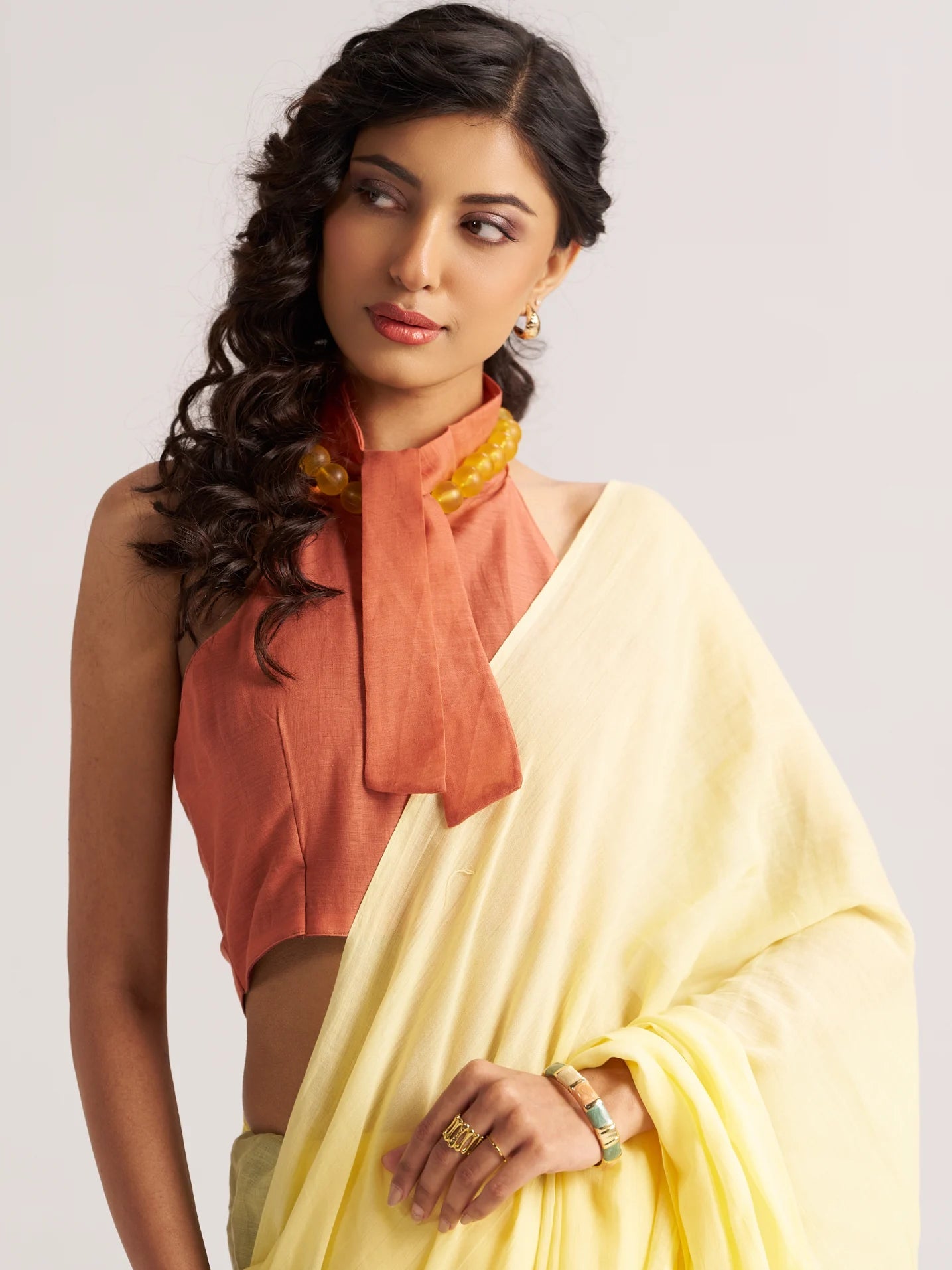 LEMON YELLOW VISCOSE MUL LIVA SOLID SAREE
