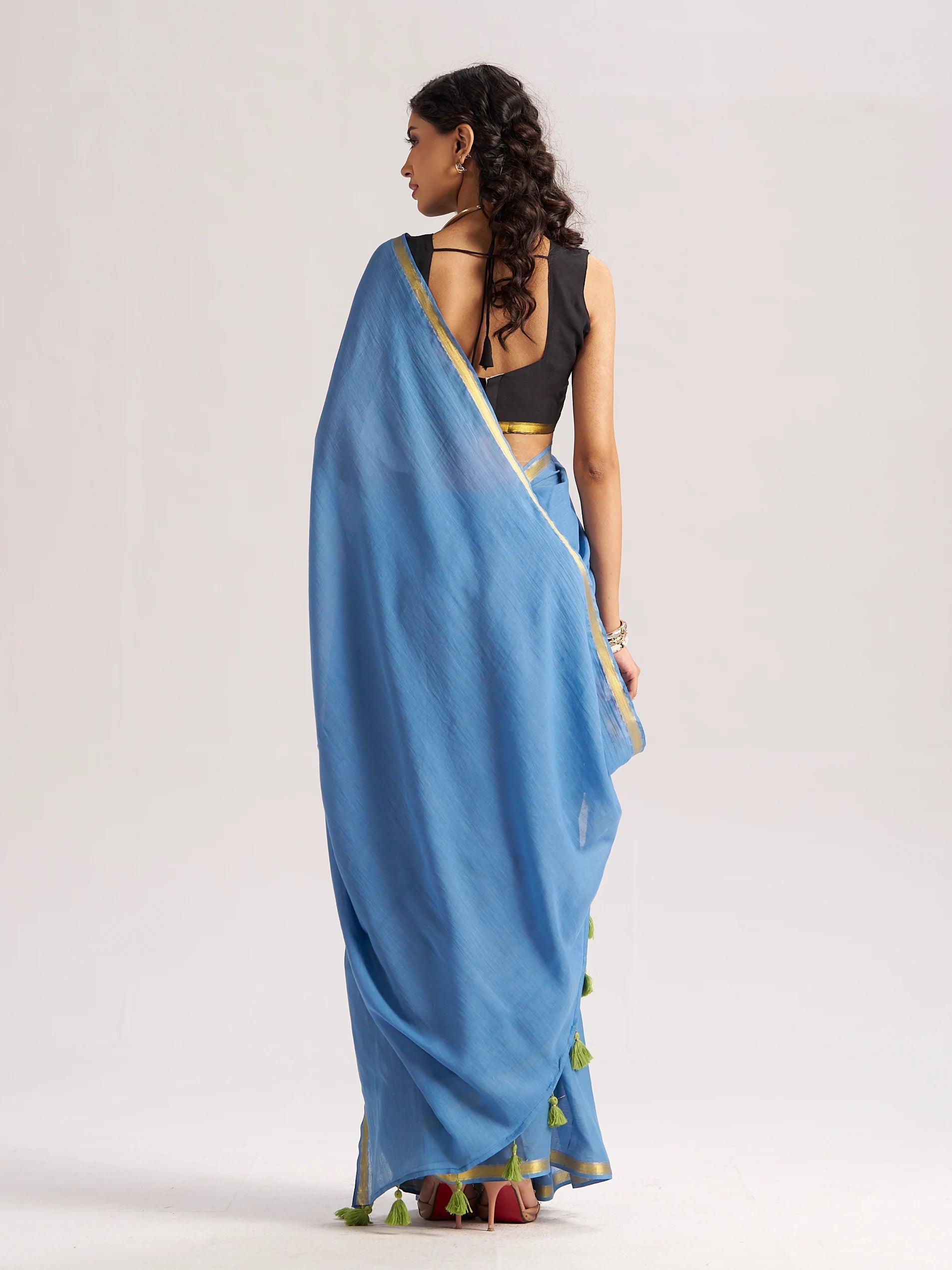 LIGHT BLUE VISCOSE MUL LIVA SOLID SAREE