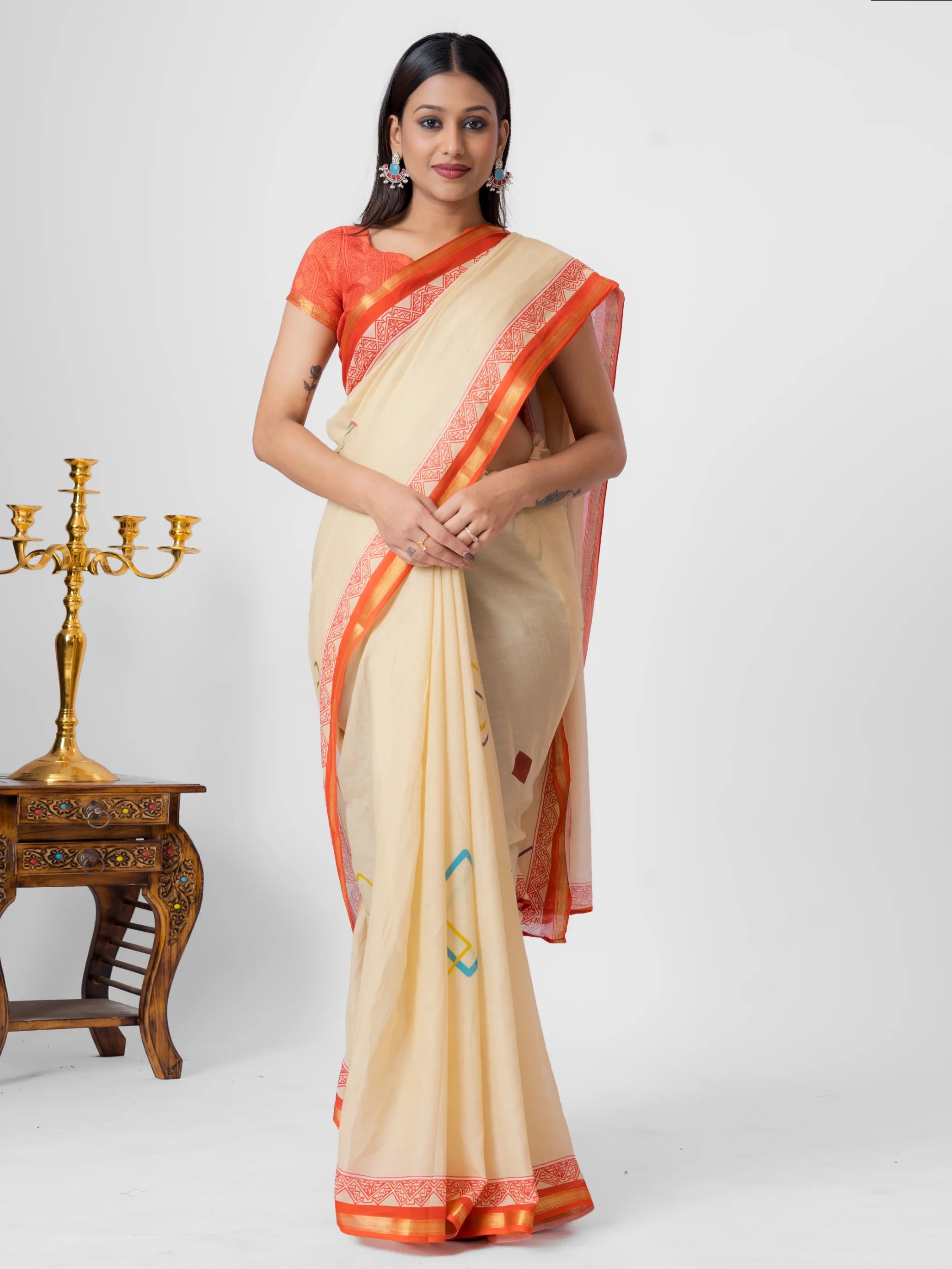 LIGHT ORANGE VISCOSE MUL LIVA DIGITAL PRINTED SAREE
