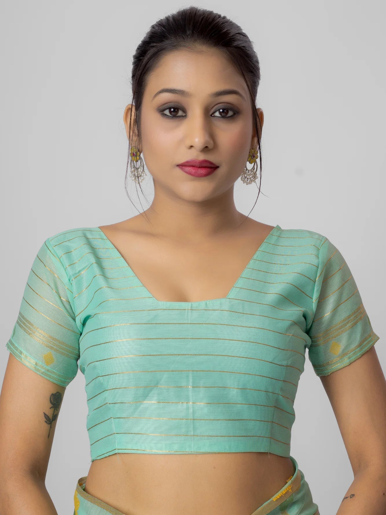 LIGHT RAMA GREEN MOTIF PRINT COTTON SILK JAAL SAREE