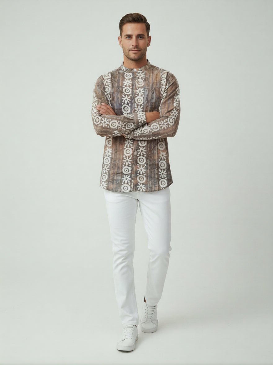 C.C NR GOLD BATIK PRINTED MEHNDI MENS SHIRT