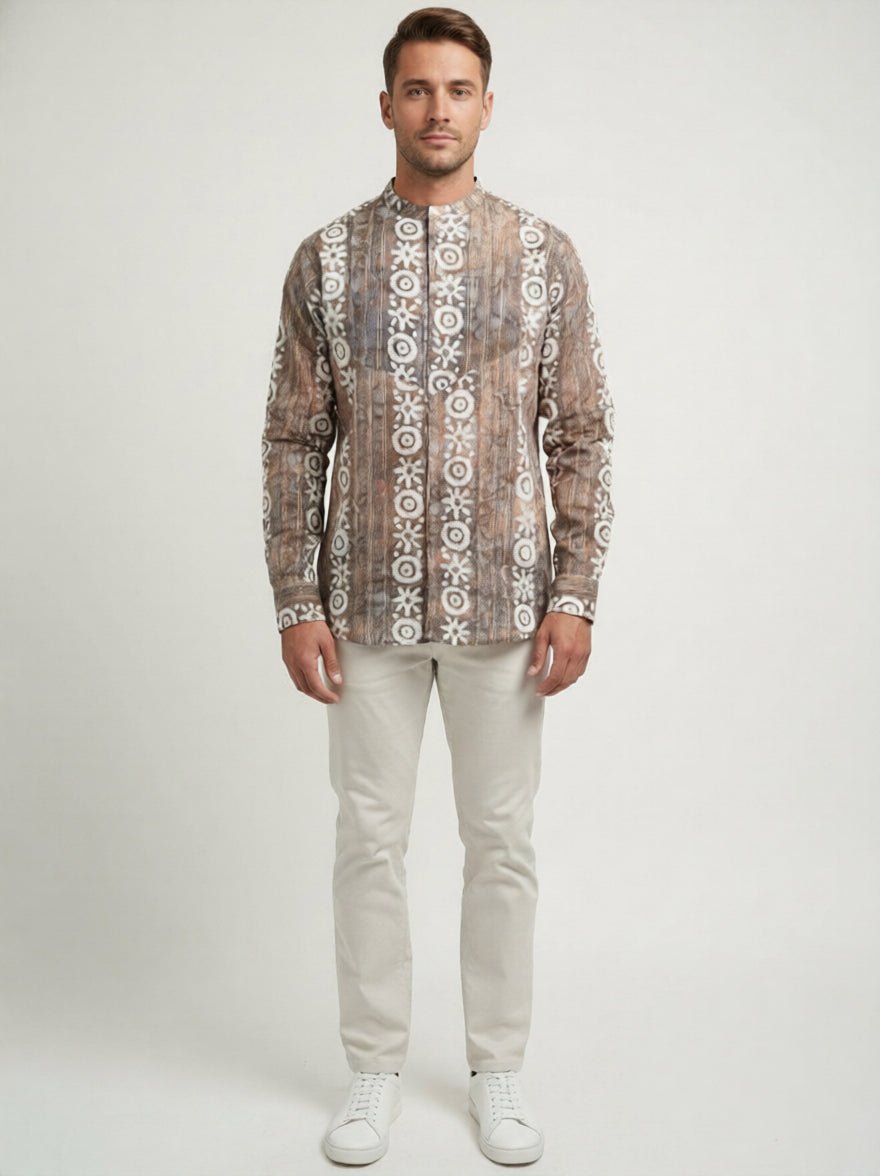 C.C NR GOLD BATIK PRINTED MEHNDI MENS SHIRT