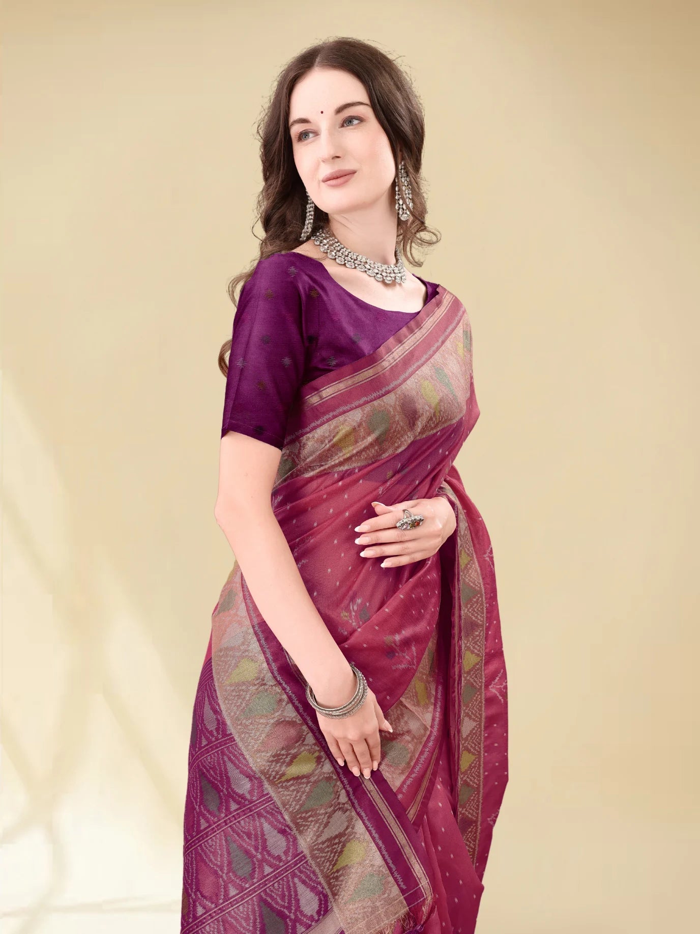 MAROON & PURPLE HANDWOVEN LEAF ART SILK SAREE