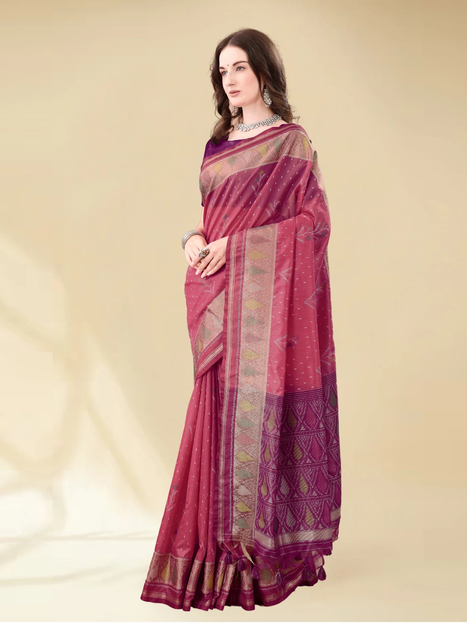 MAROON & PURPLE HANDWOVEN LEAF ART SILK SAREE
