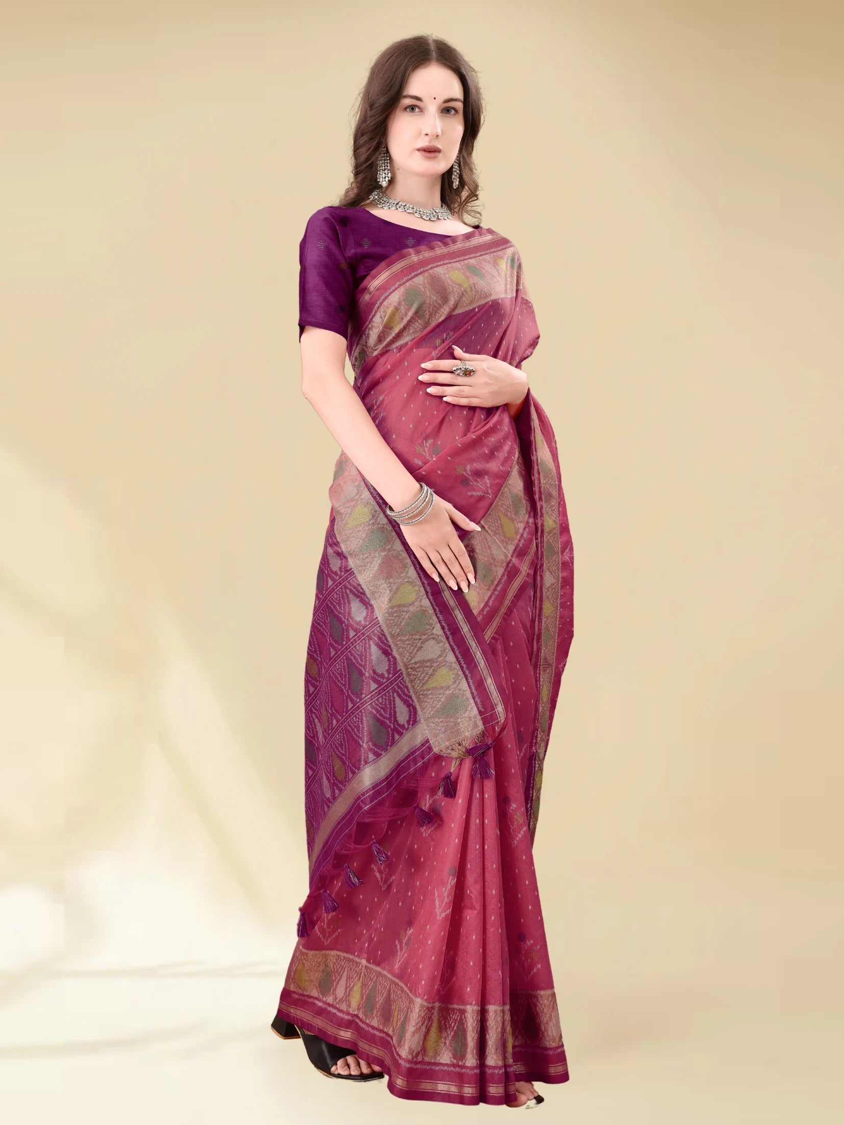MAROON & PURPLE HANDWOVEN LEAF ART SILK SAREE