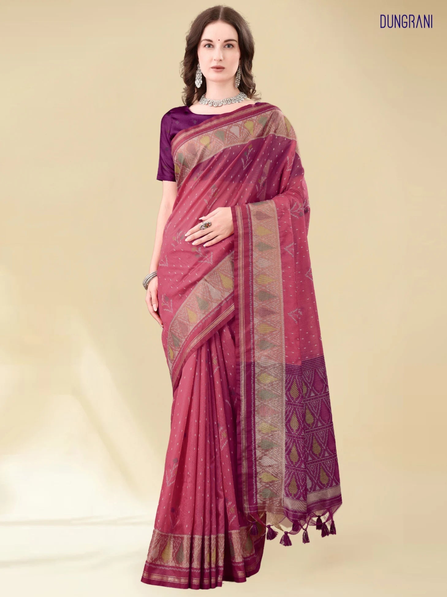 MAROON & PURPLE HANDWOVEN LEAF ART SILK SAREE