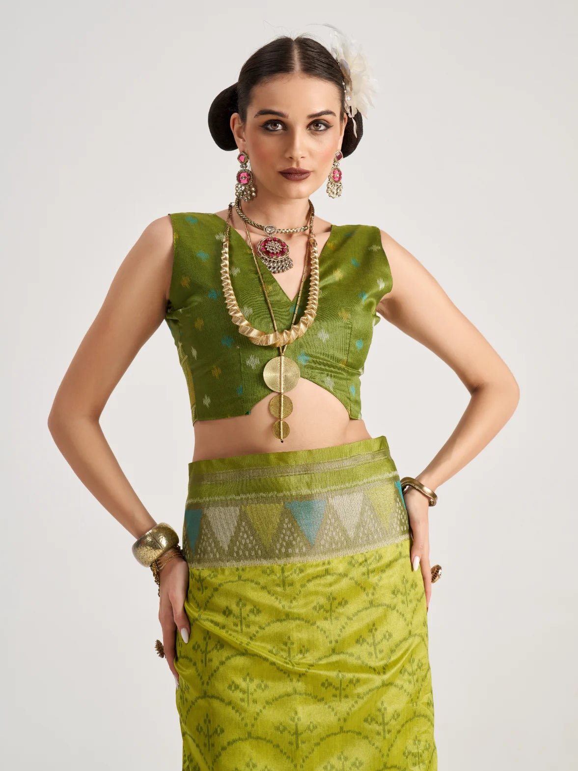 MEHNDI GREEN TRIANGLE ART SILK SAREE