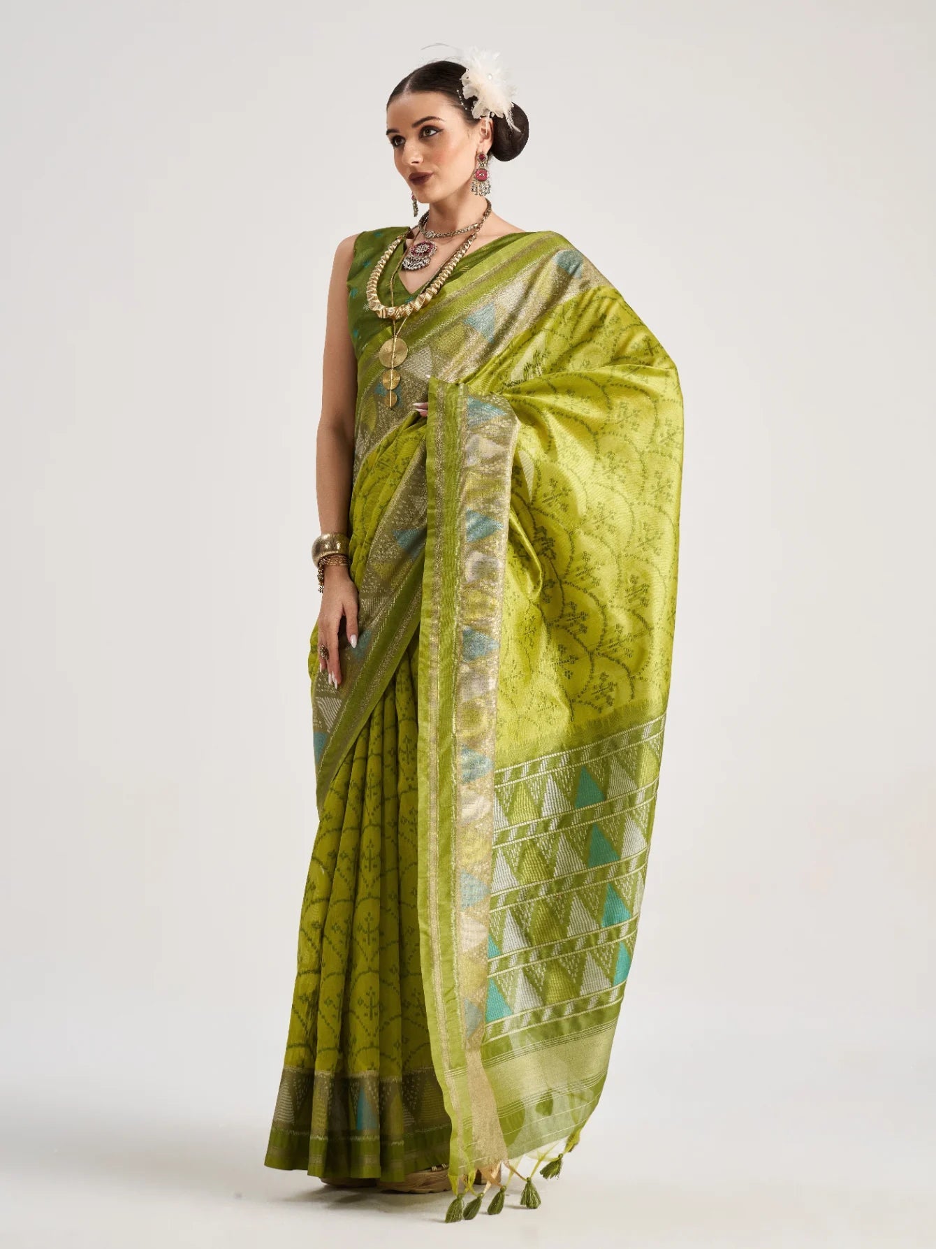 MEHNDI GREEN TRIANGLE ART SILK SAREE
