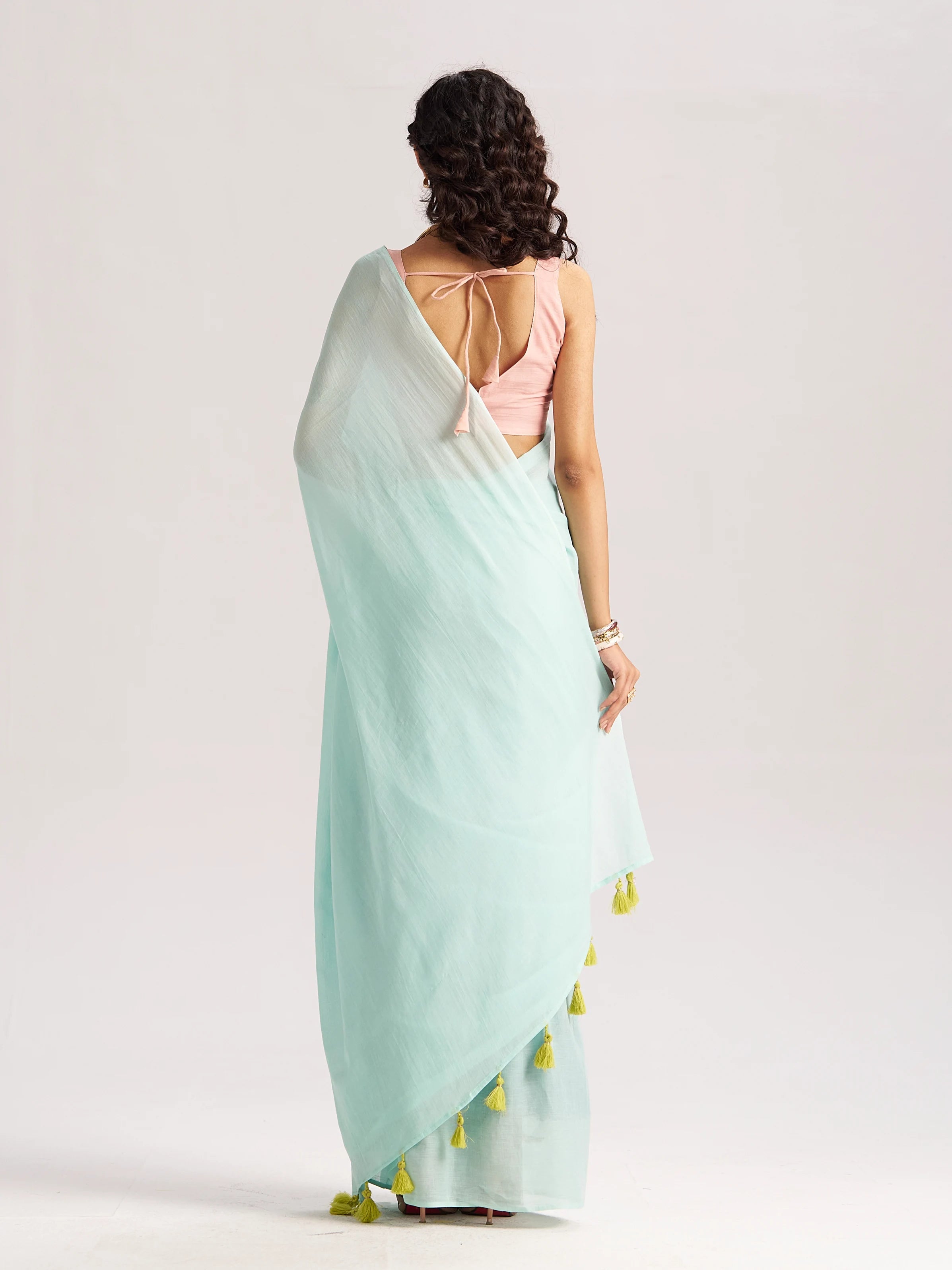 MINT GREEN VISCOSE MUL LIVA SOLID SAREE