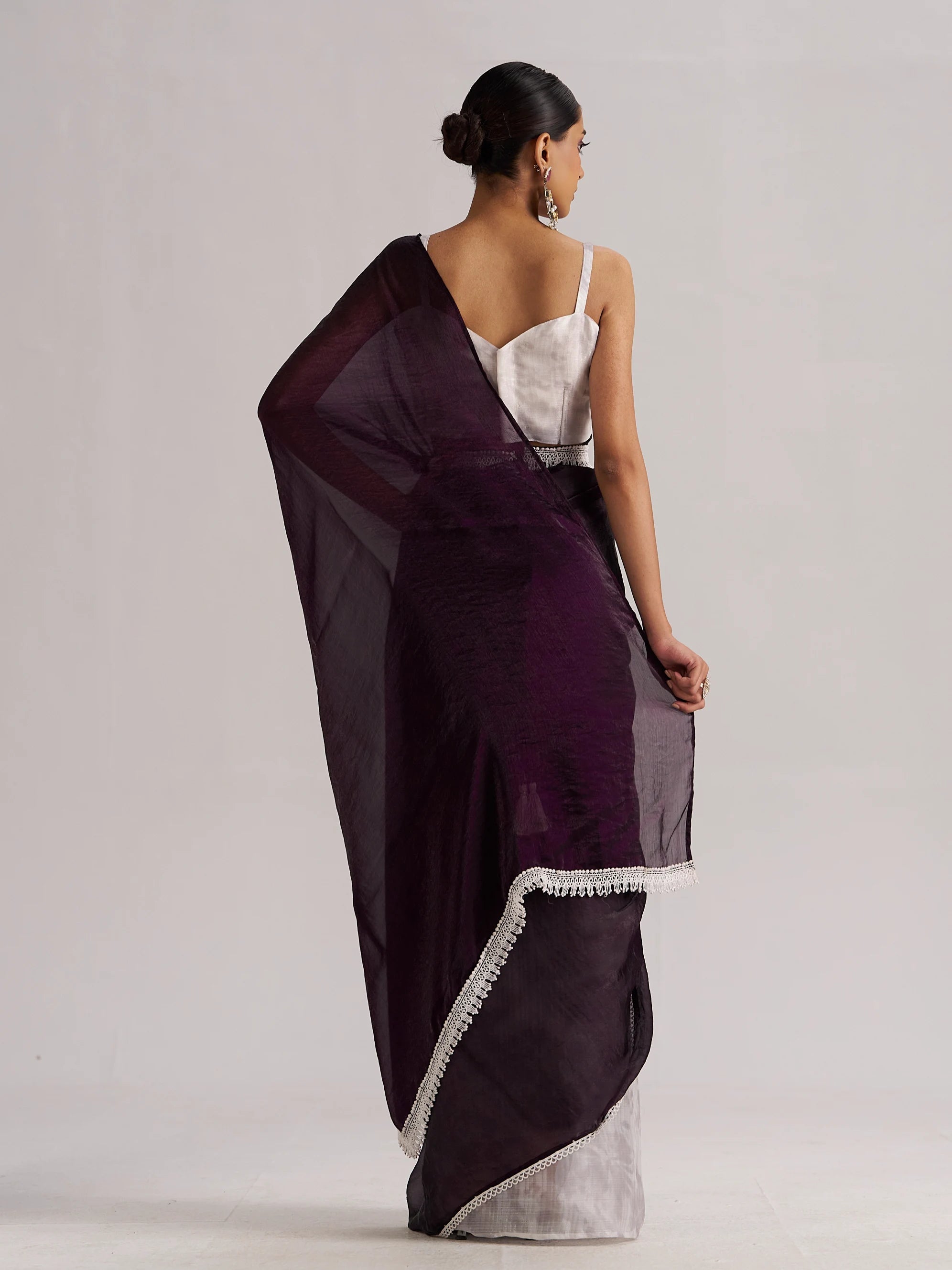 MOONLIGHT WINE SOFT ORGANZA READY-TO-WEAR SAREE