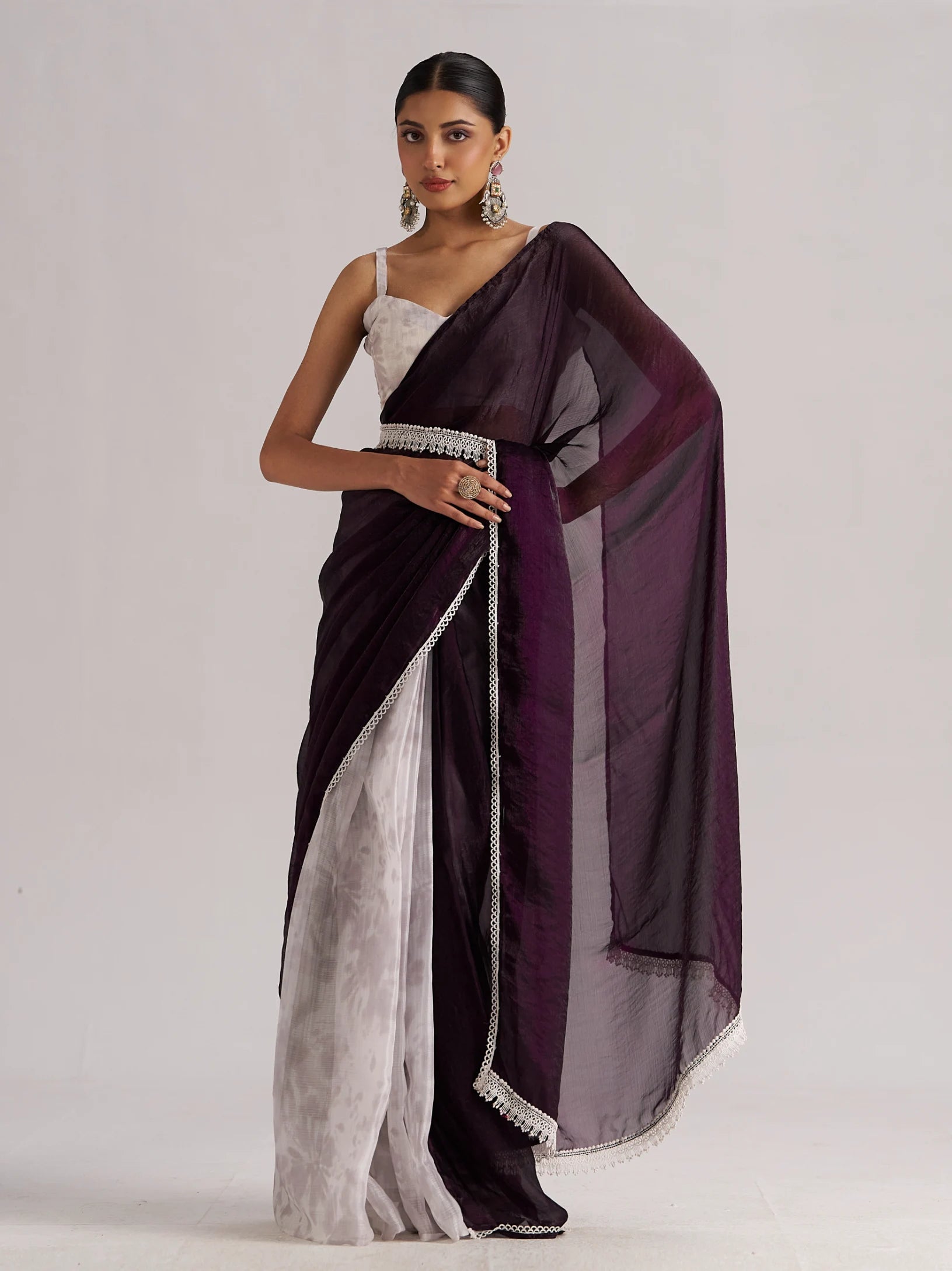 MOONLIGHT WINE SOFT ORGANZA READY-TO-WEAR SAREE