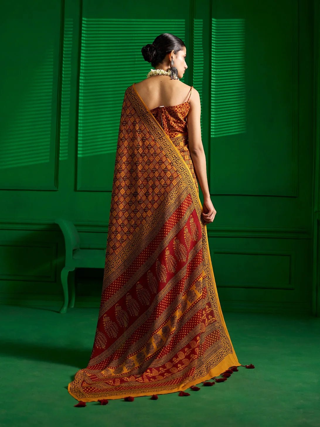 MUSTARD VISCOSE MUL SUNKISSED MARIGOLD BAGH PRINT SAREE