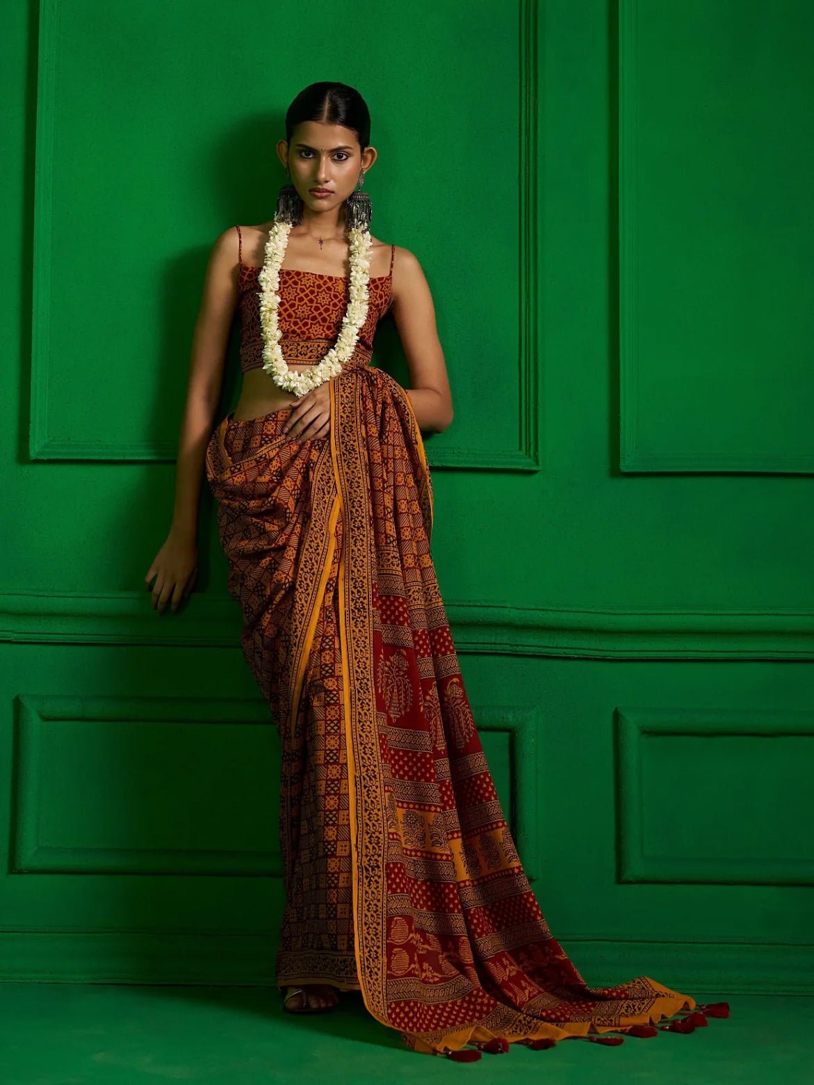 MUSTARD VISCOSE MUL SUNKISSED MARIGOLD BAGH PRINT SAREE