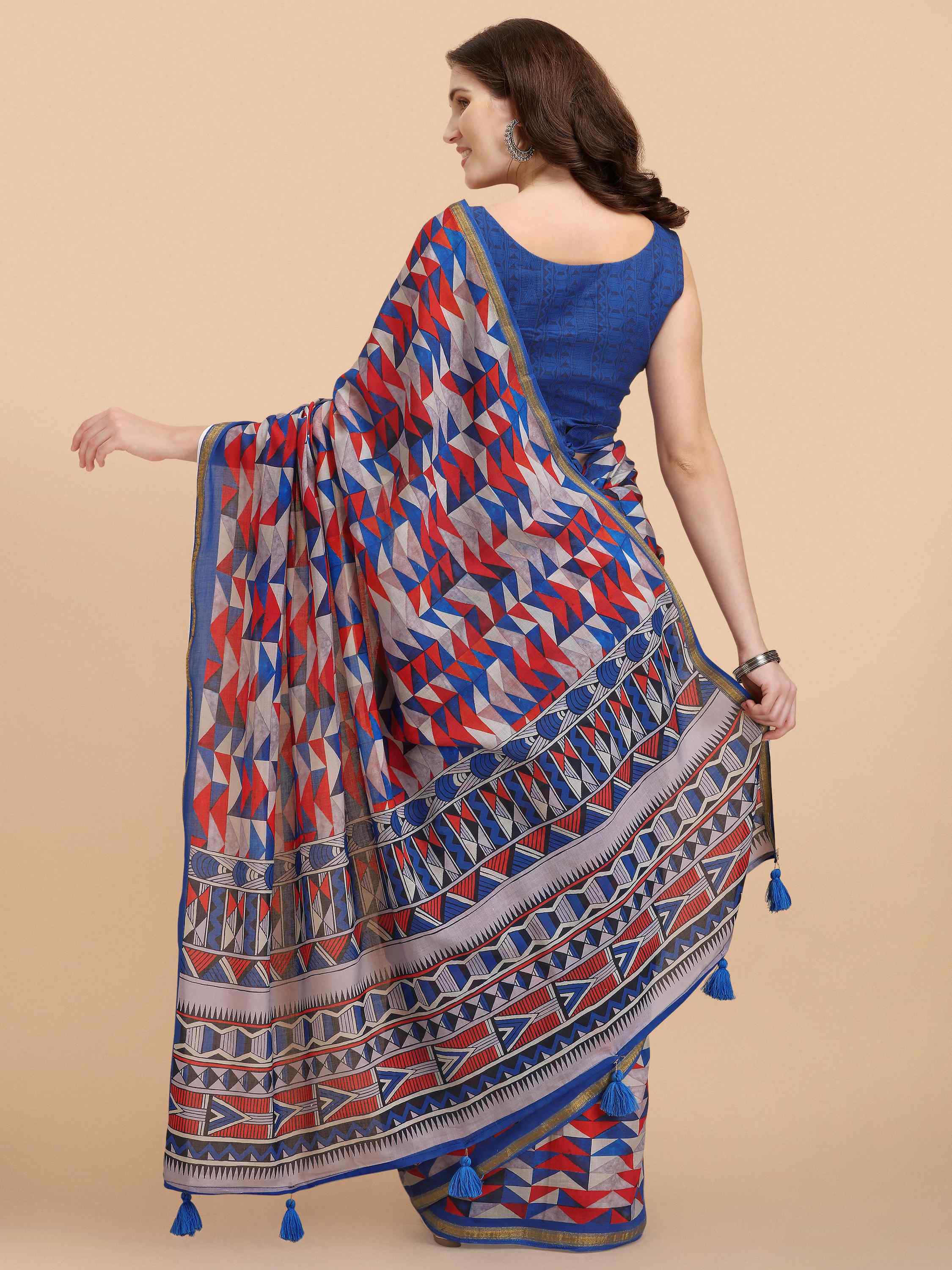 NAVY BLUE VISCOSE MUL LIVA DIGITAL PRINTED SAREE