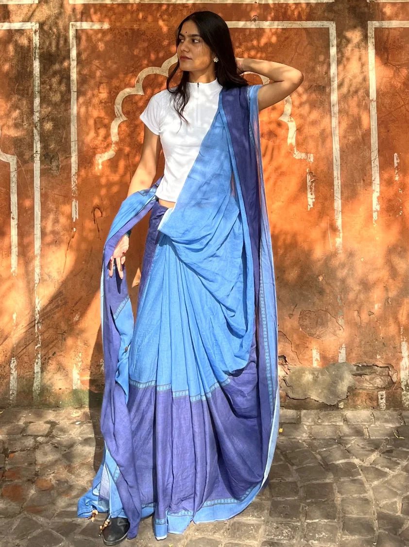 NIKITA RANAWAT IN INDIGO WHIMSY DENIM PRINT SAREE