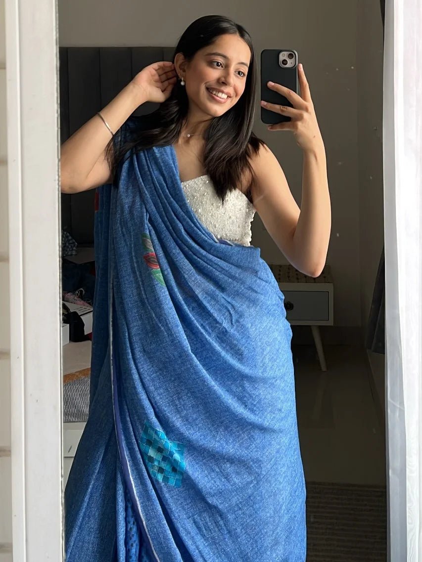 NISHTHA IN VINTAGE VIBE DENIM PRINT SAREE