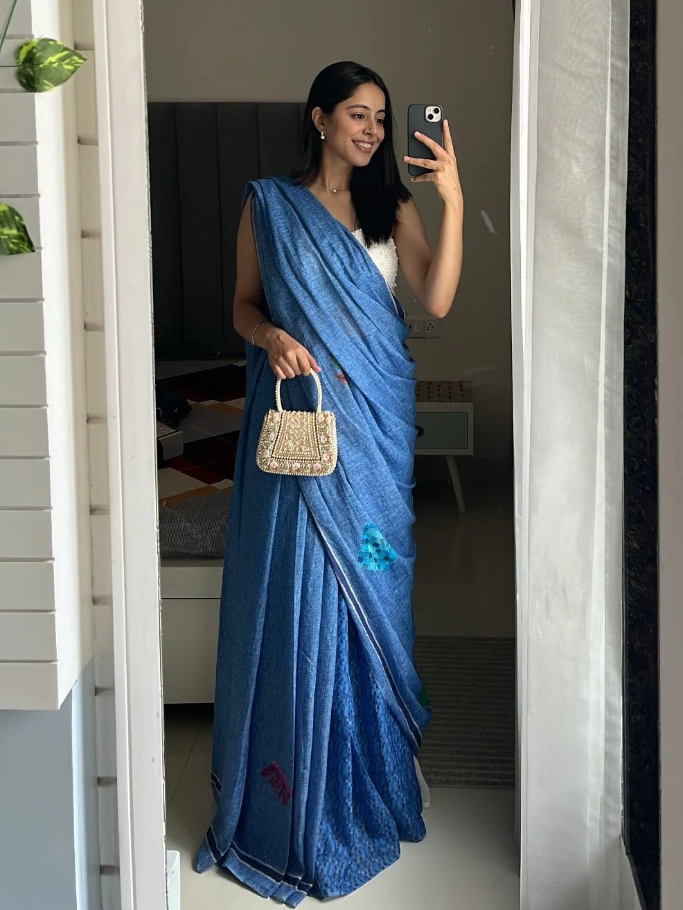 NISHTHA IN VINTAGE VIBE DENIM PRINT SAREE