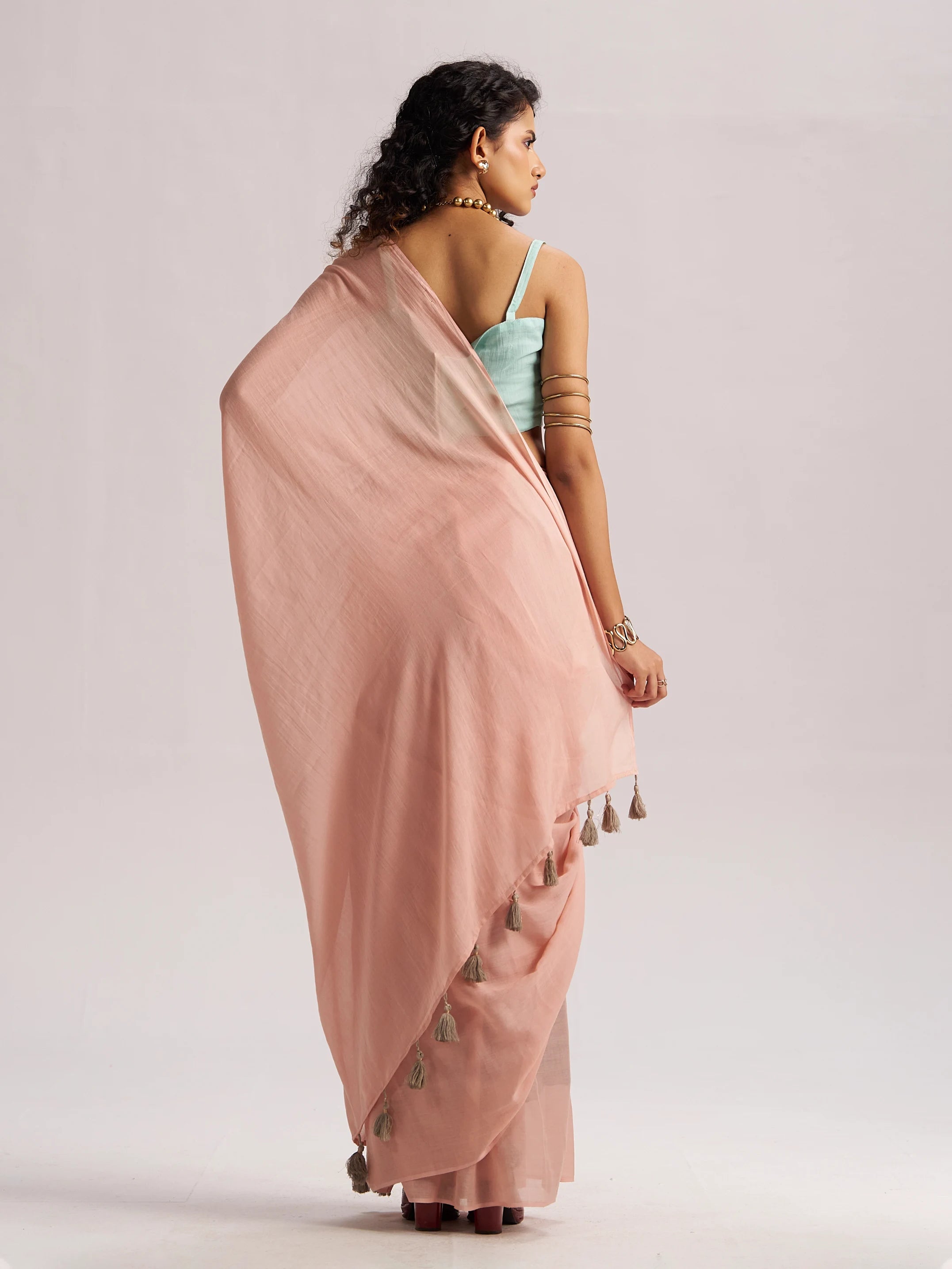 NUDE BEIGE VISCOSE MUL LIVA SOLID SAREE