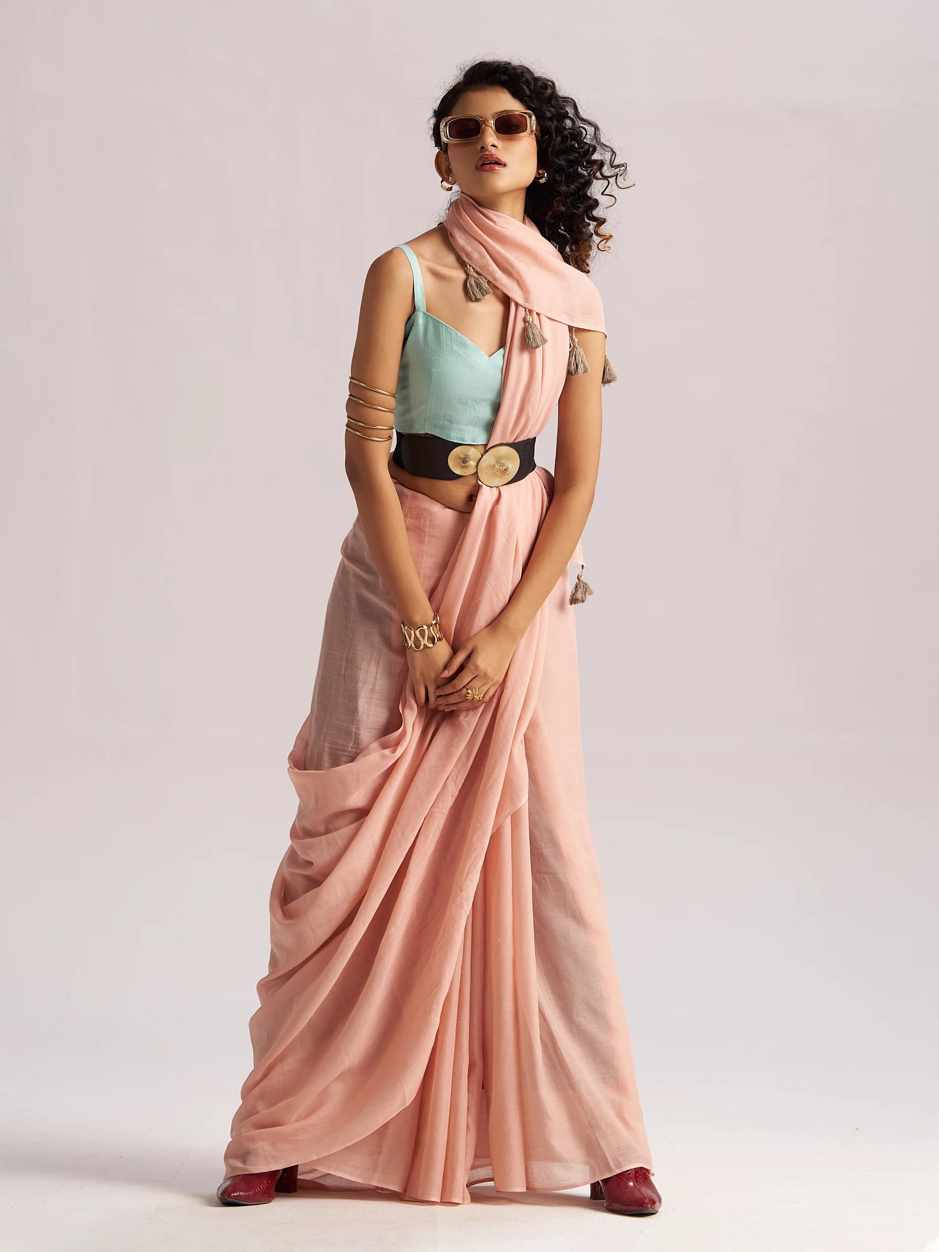 NUDE BEIGE VISCOSE MUL LIVA SOLID SAREE
