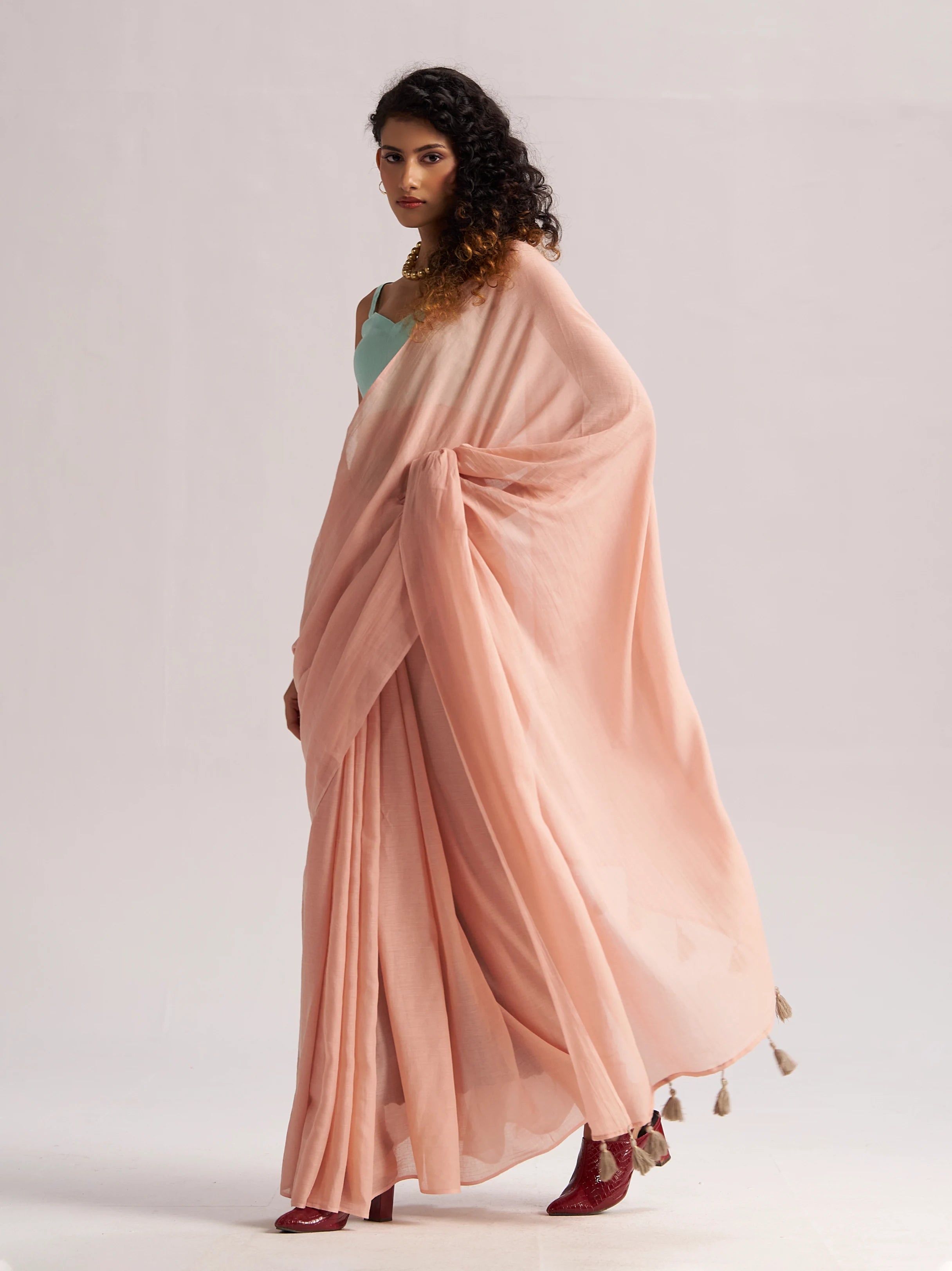 NUDE BEIGE VISCOSE MUL LIVA SOLID SAREE