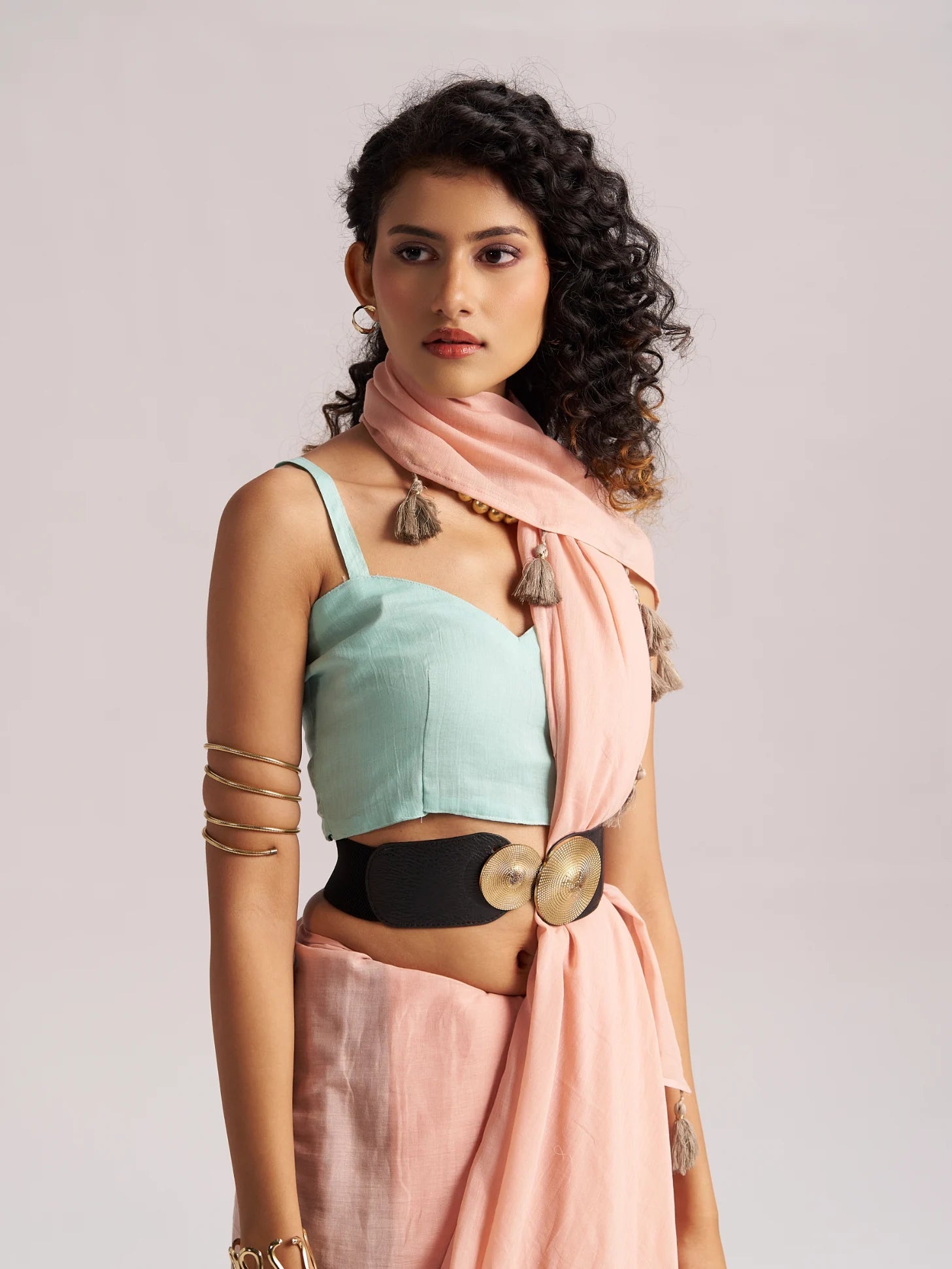 NUDE BEIGE VISCOSE MUL LIVA SOLID SAREE