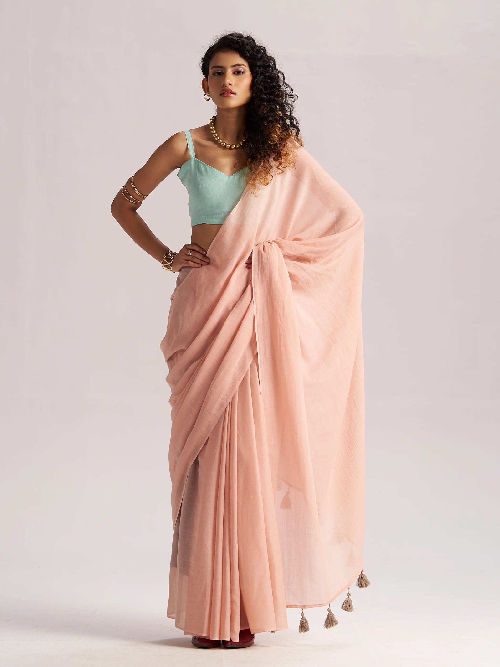 NUDE BEIGE VISCOSE MUL LIVA SOLID SAREE