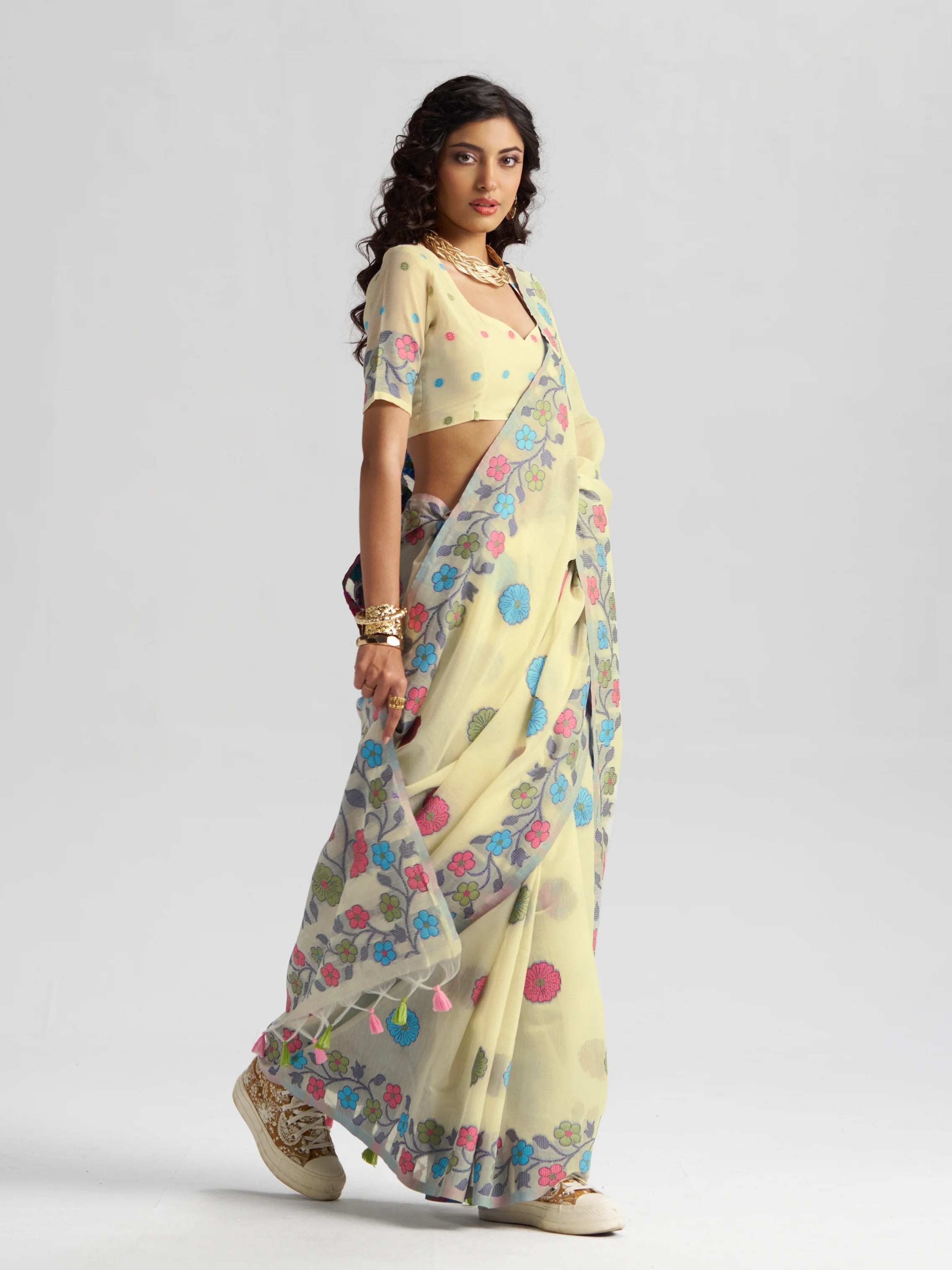 OFF WHITE COTTON SILK GARDENIA SAREE