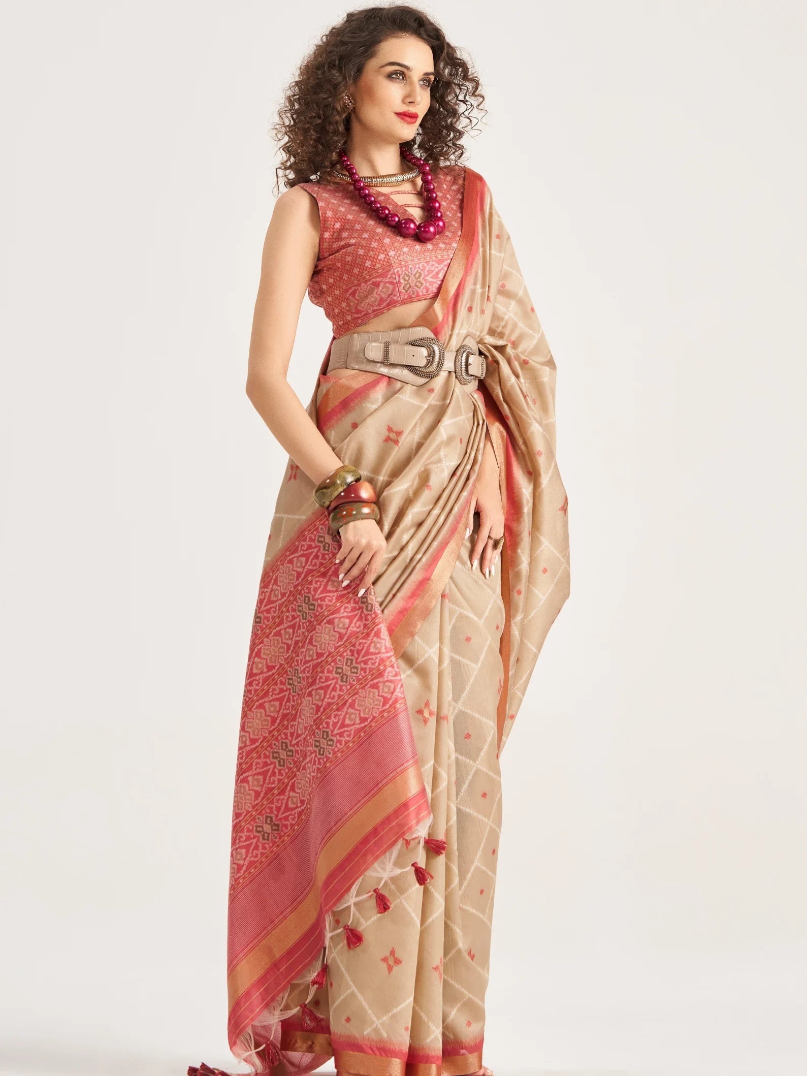 OFF WHITE HANDWOVEN BUTTERFLY ART SILK SAREE