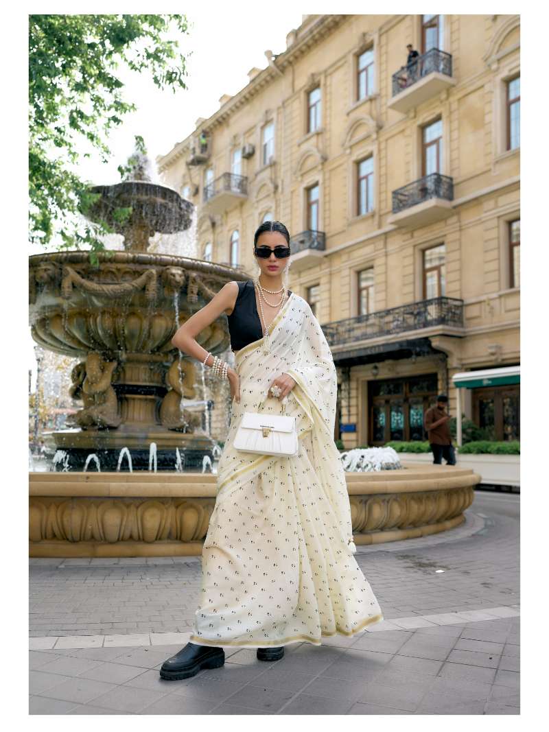 OFF-WHITE VISCOSE MUL LIVA POPPY SAREE