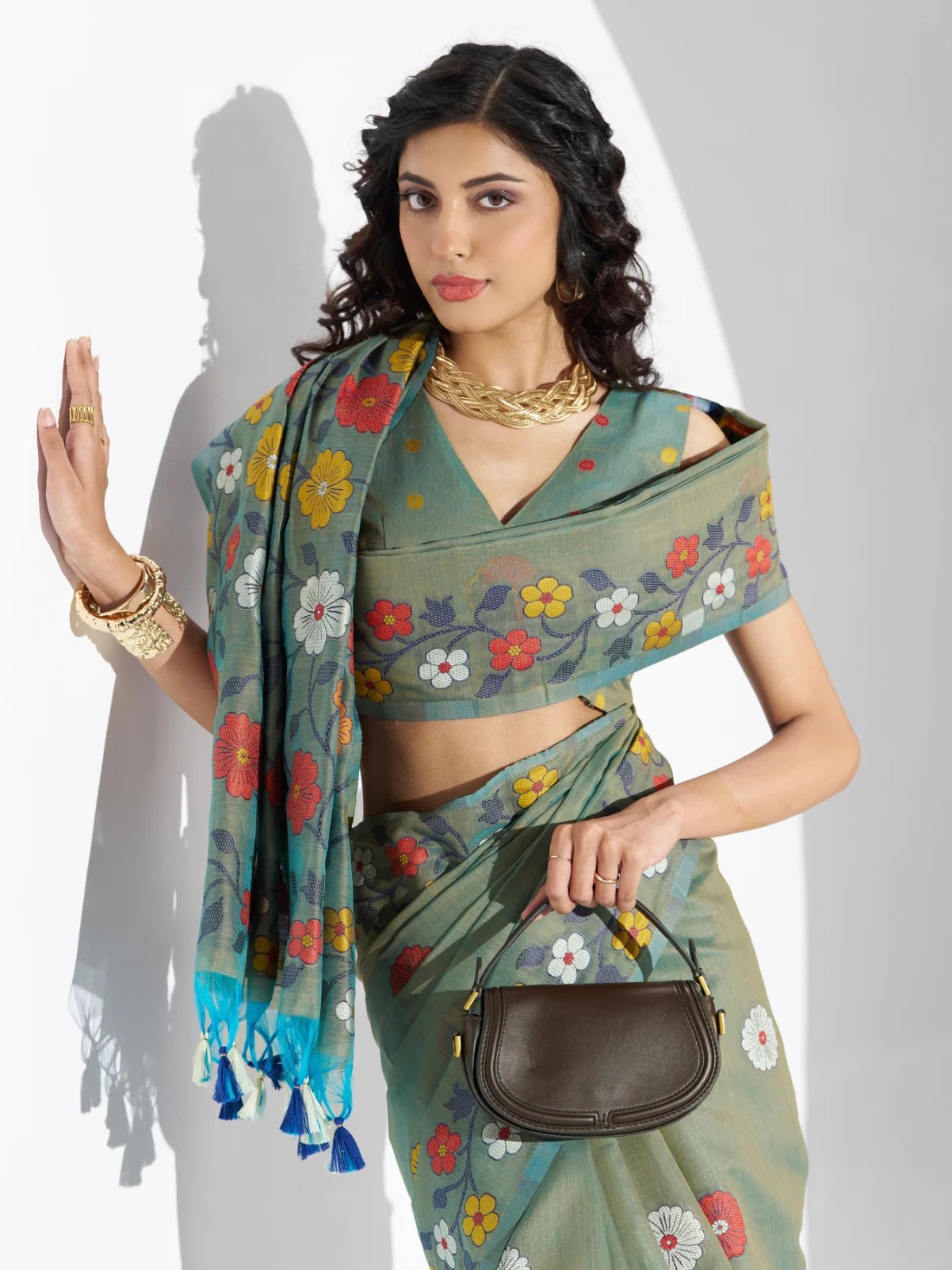 OLIVE GREEN COTTON SILK GARDENIA SAREE