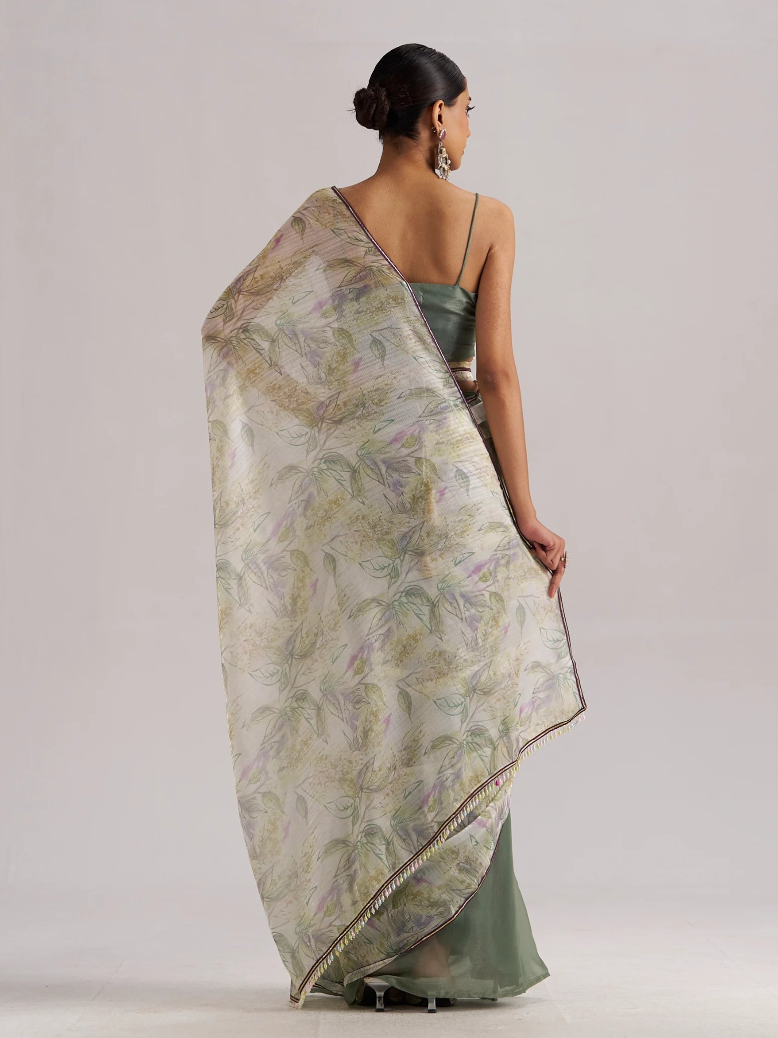 OLIVE MINT SOFT ORGANZA READY TO WEAR SAREE