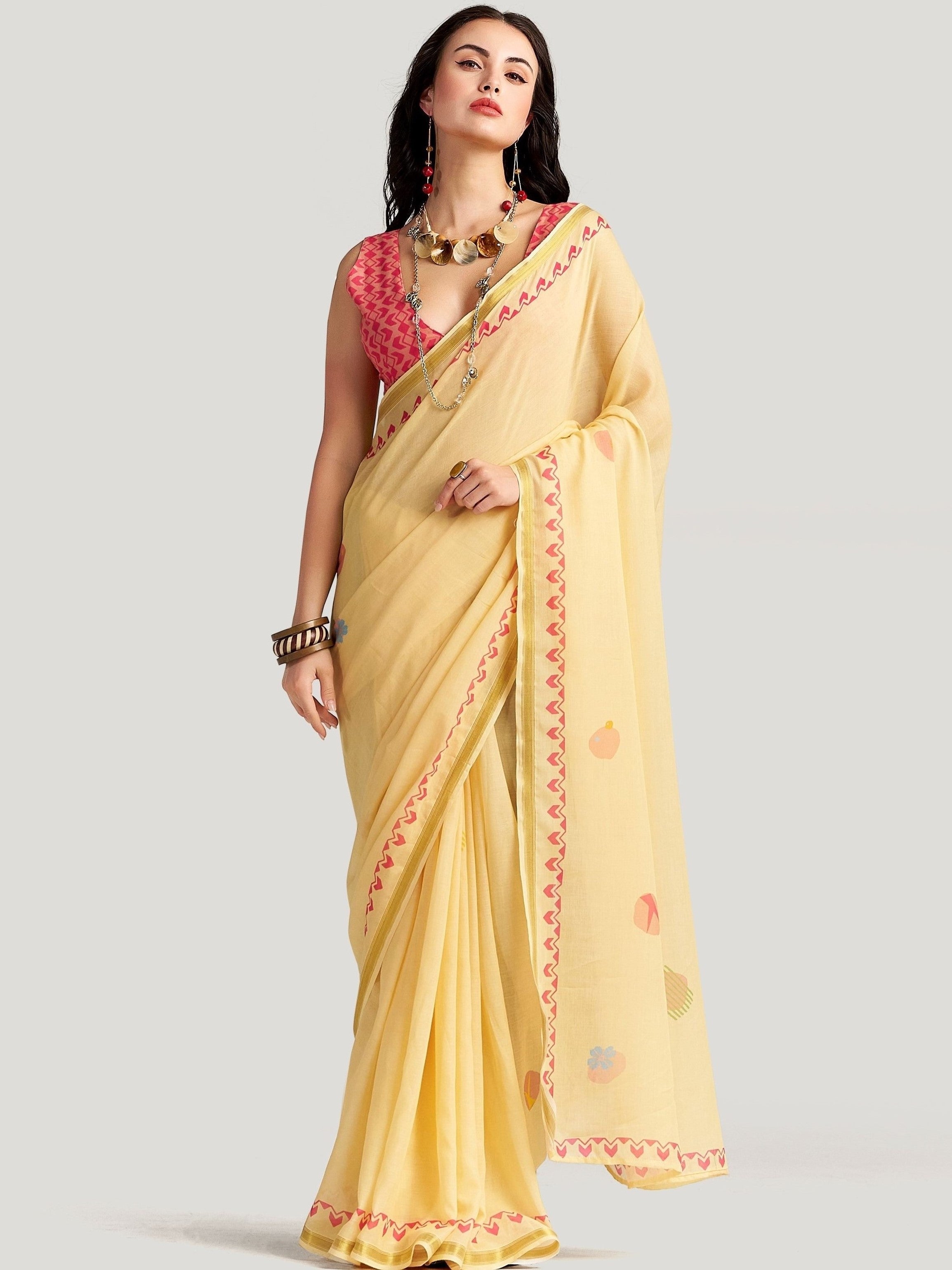 PASTEL YELLOW VISCOSE MUL LIVA DIGITAL PRINTED SAREE